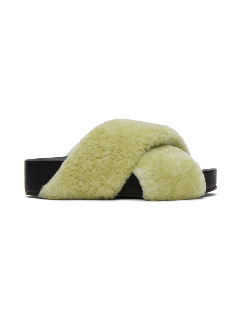Green Shearling Slides 1