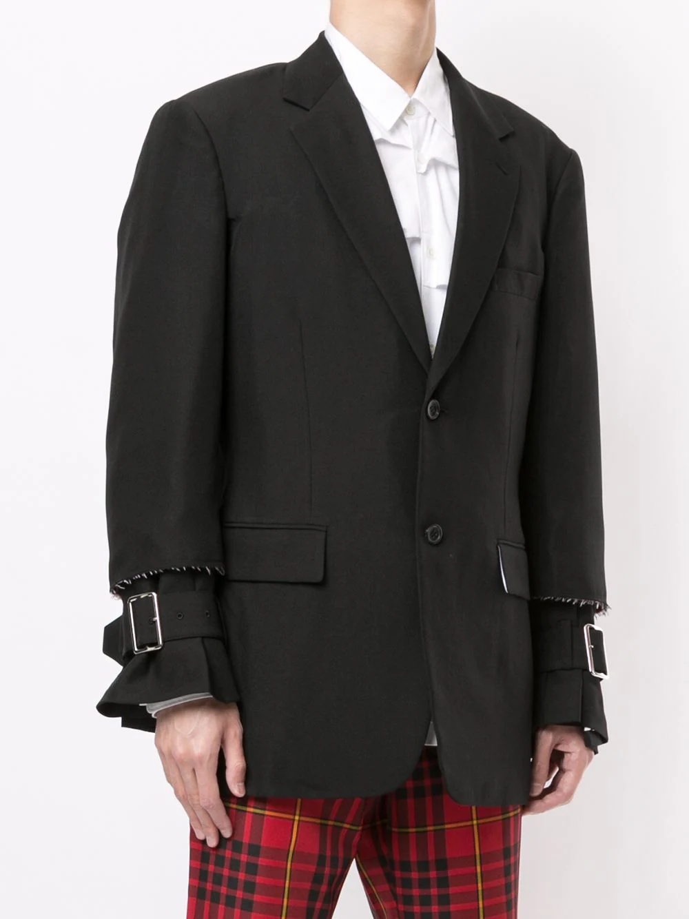 raw edge blazer jacket with buckle detail - 3