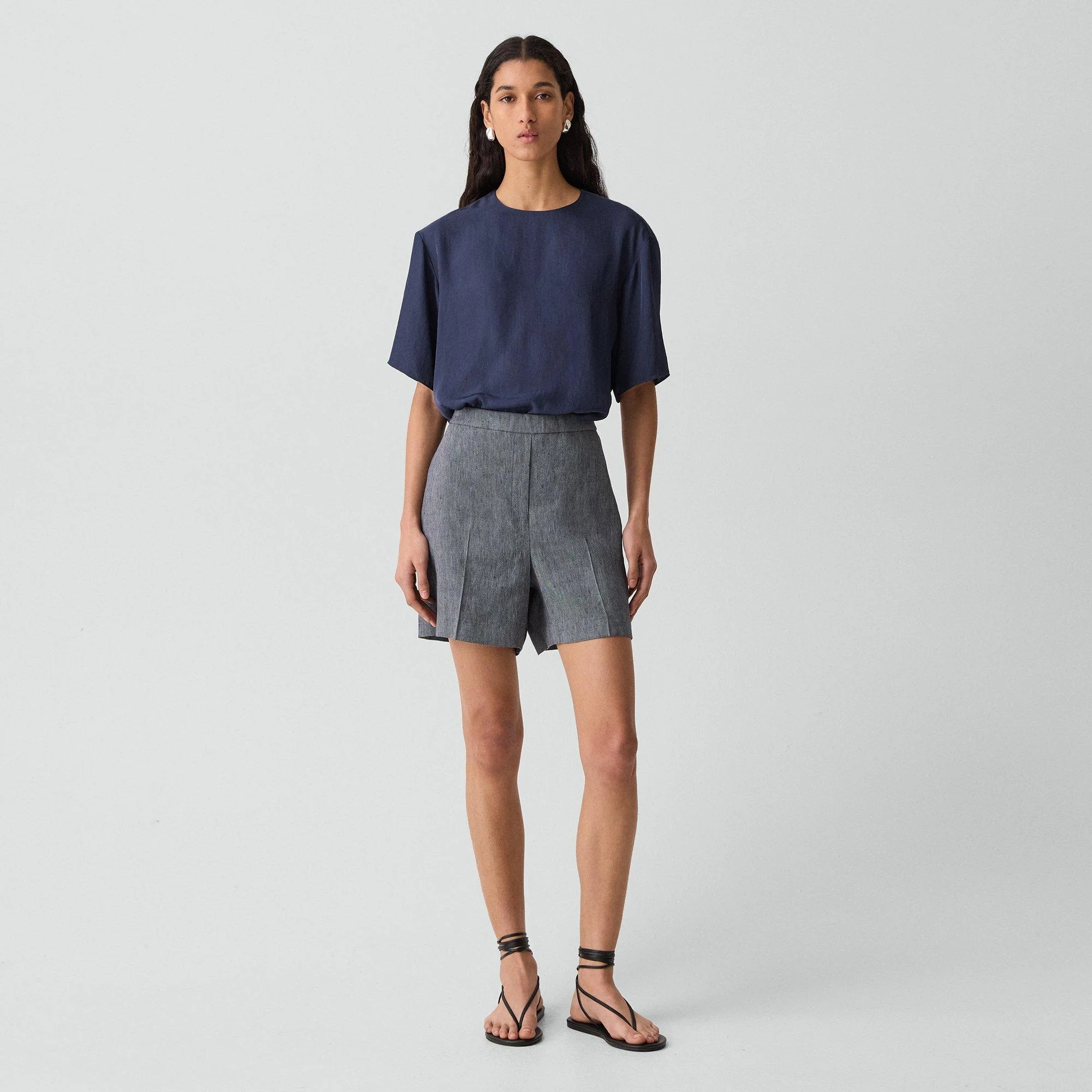 Wide-Leg Pull-On Short in Fluid Linen - 1