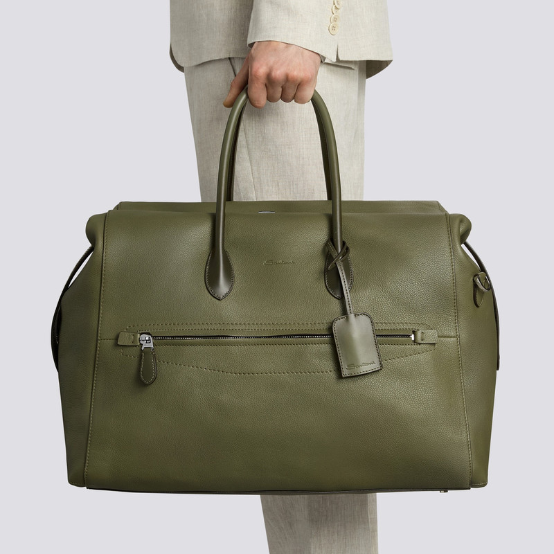 Santoni Green tumbled leather weekend bag outlook