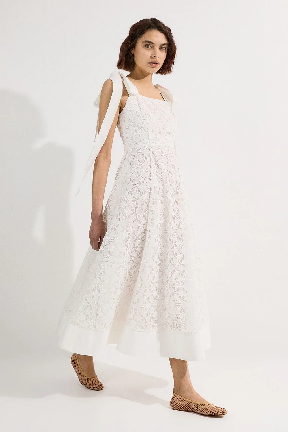 Cutwork Embroidery Woven Midi Prom Dress - 1