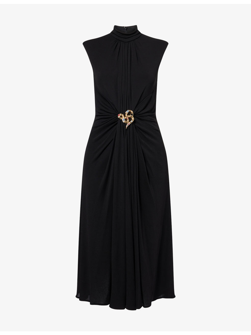 Gathered High Neck Woven Midi Dress - 1