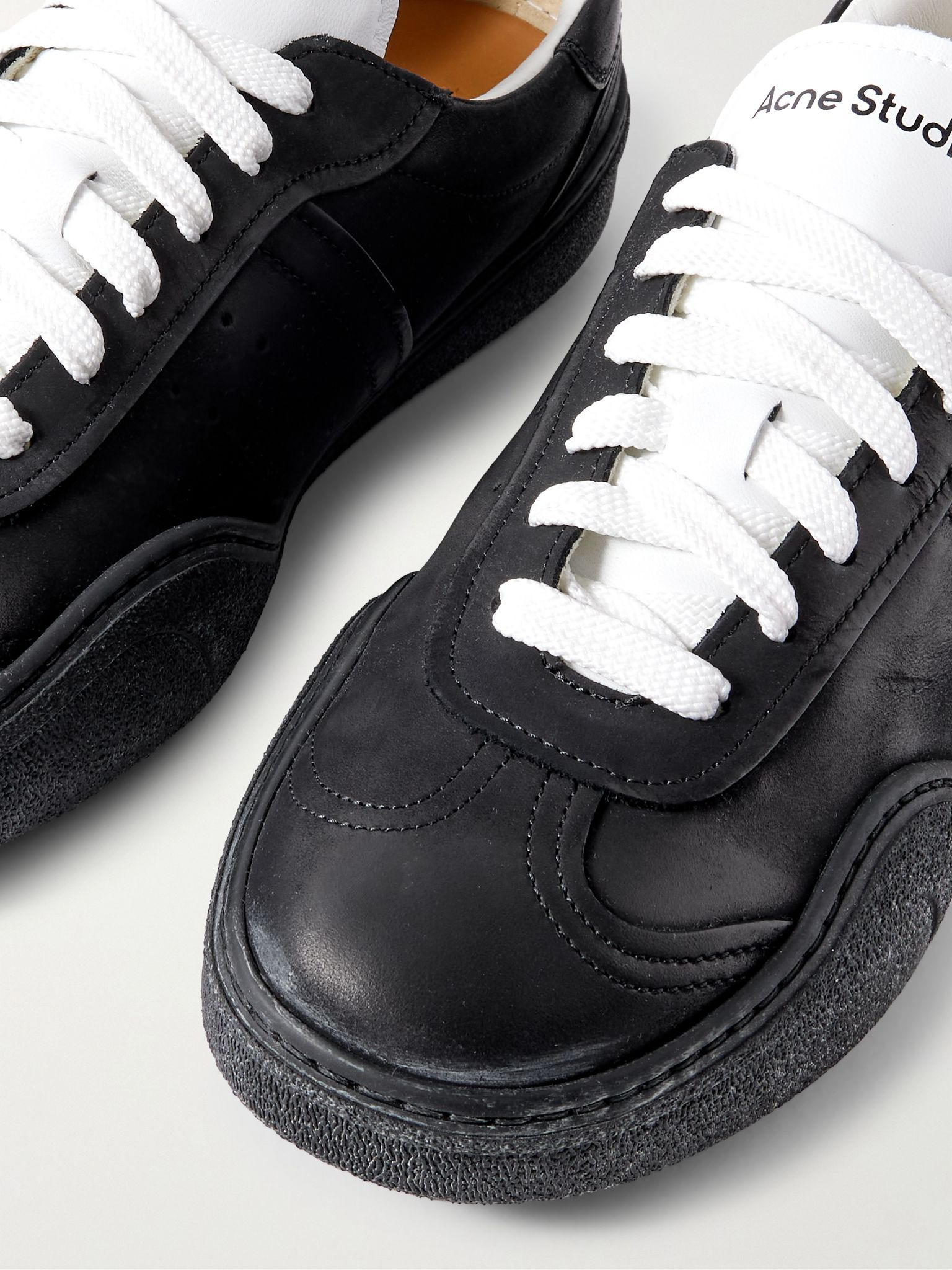 Bars Leather-Trimmed Nubuck Sneakers Black - 5