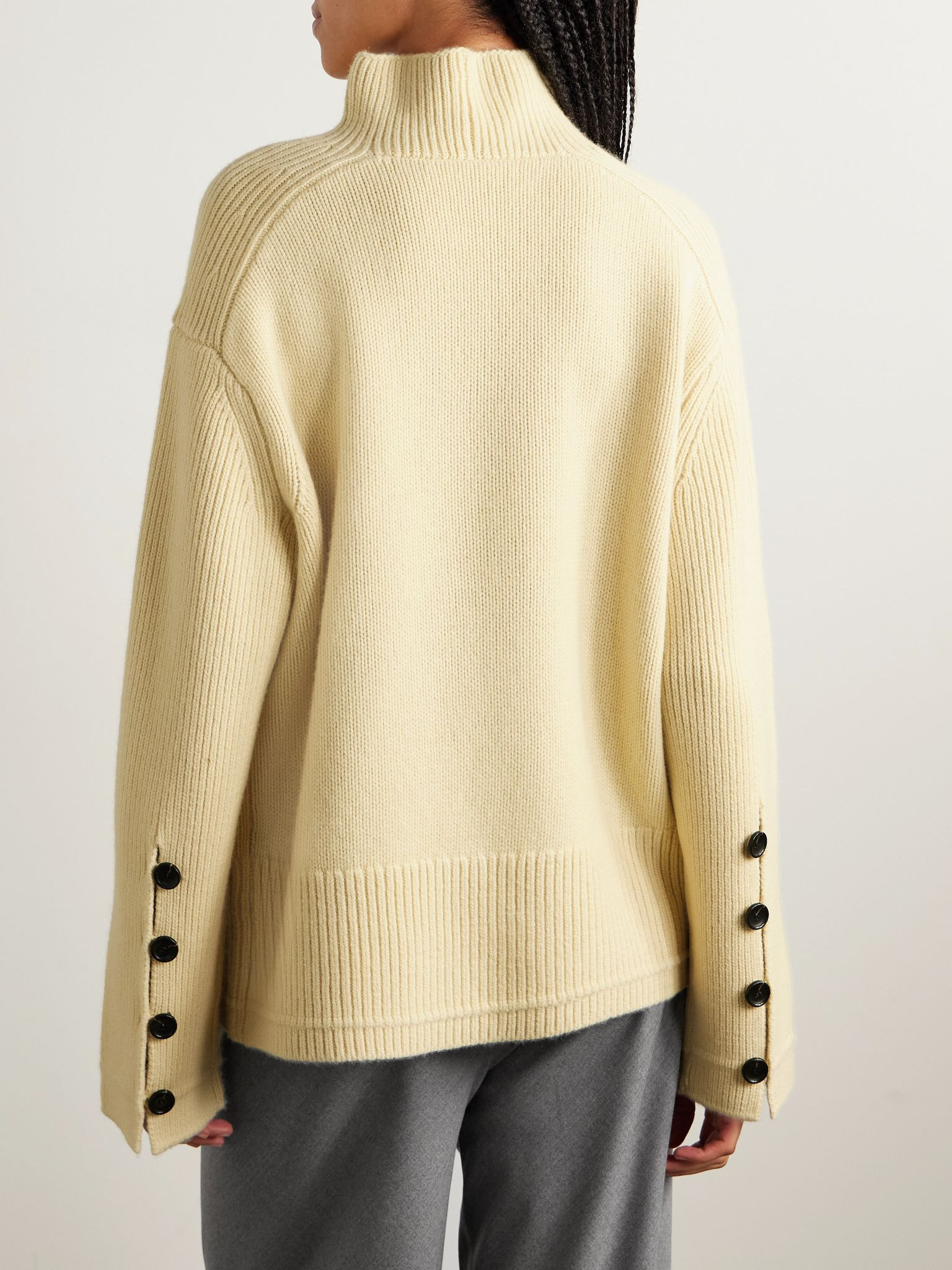 Ribbed wool and cashmere-blend turtleneck sweater Pastel yellow - 3