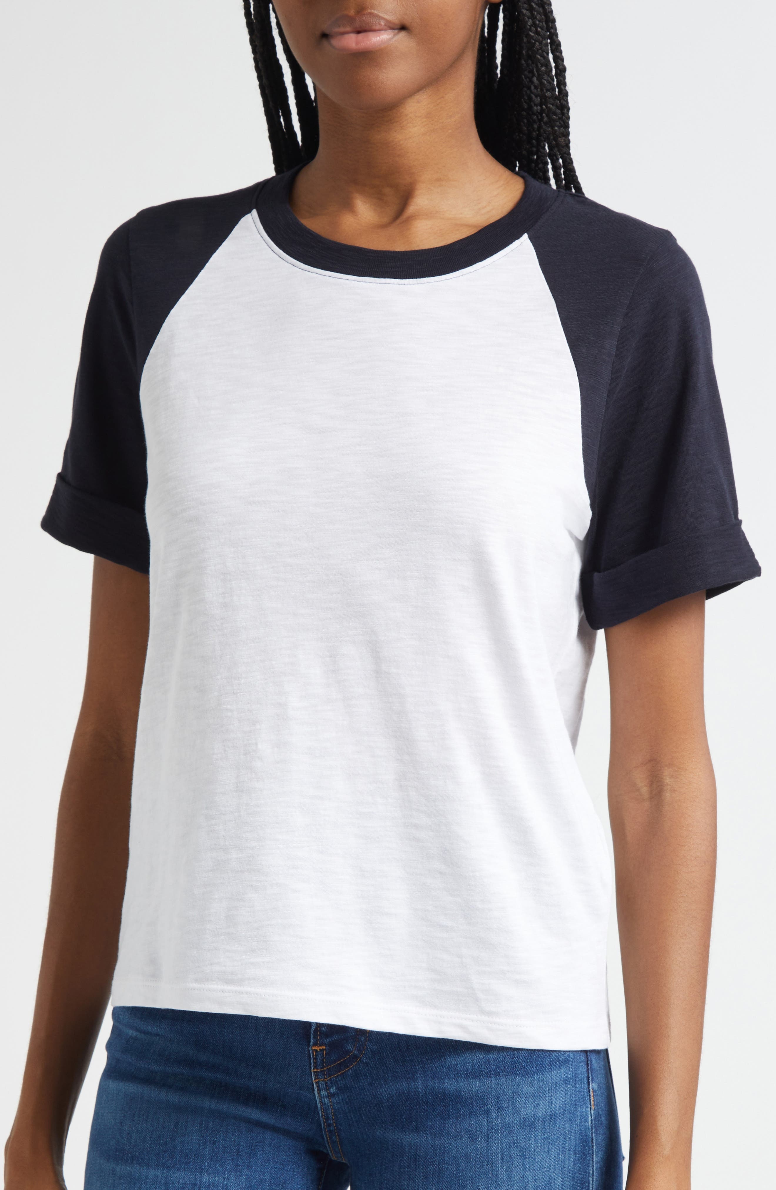 Veronica Beard Mason Cotton Baseball T-Shirt in White Navy at Nordstrom - 4