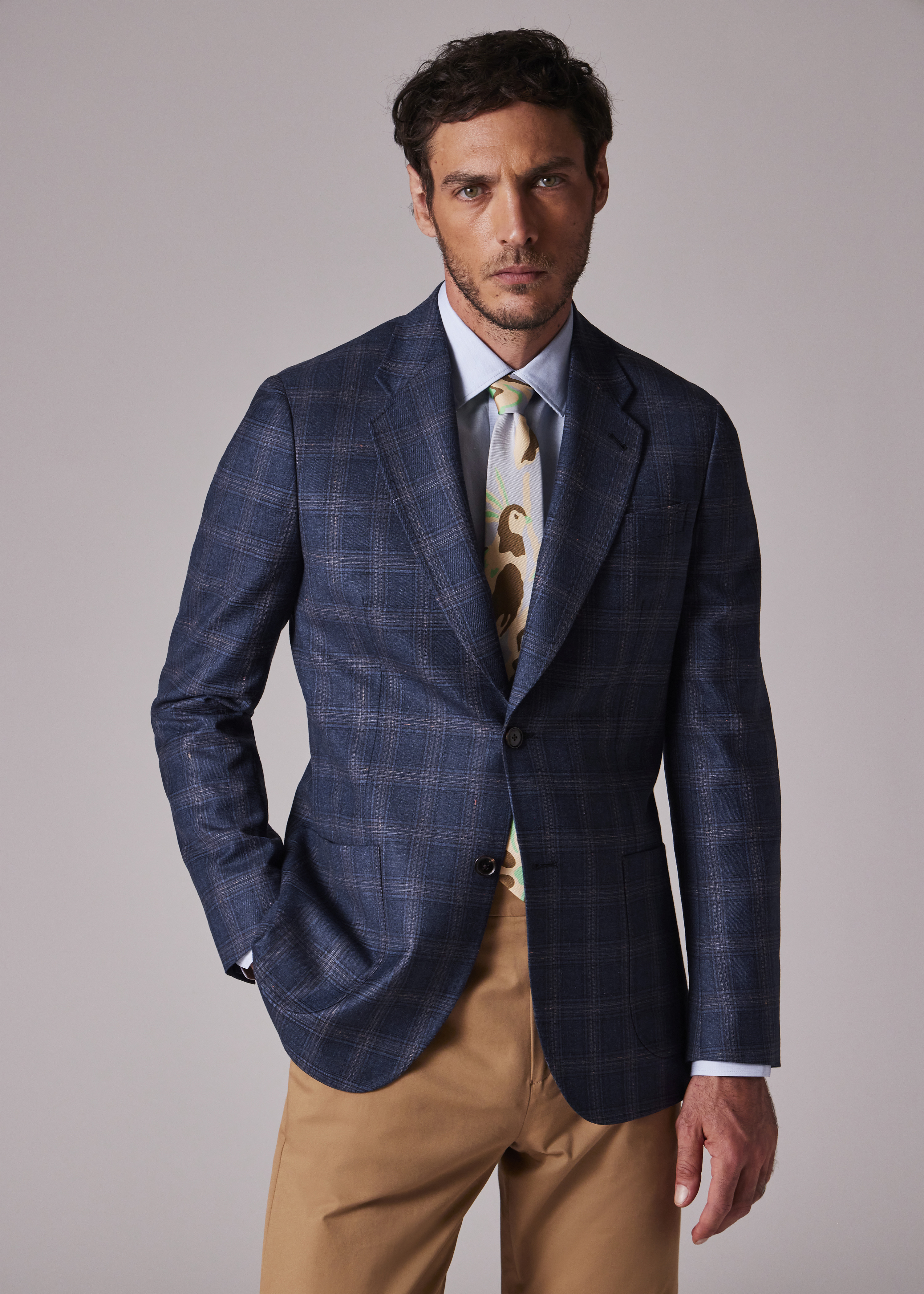 Blue Wool-Cashmere Check Buggy-Lined Blazer - 6