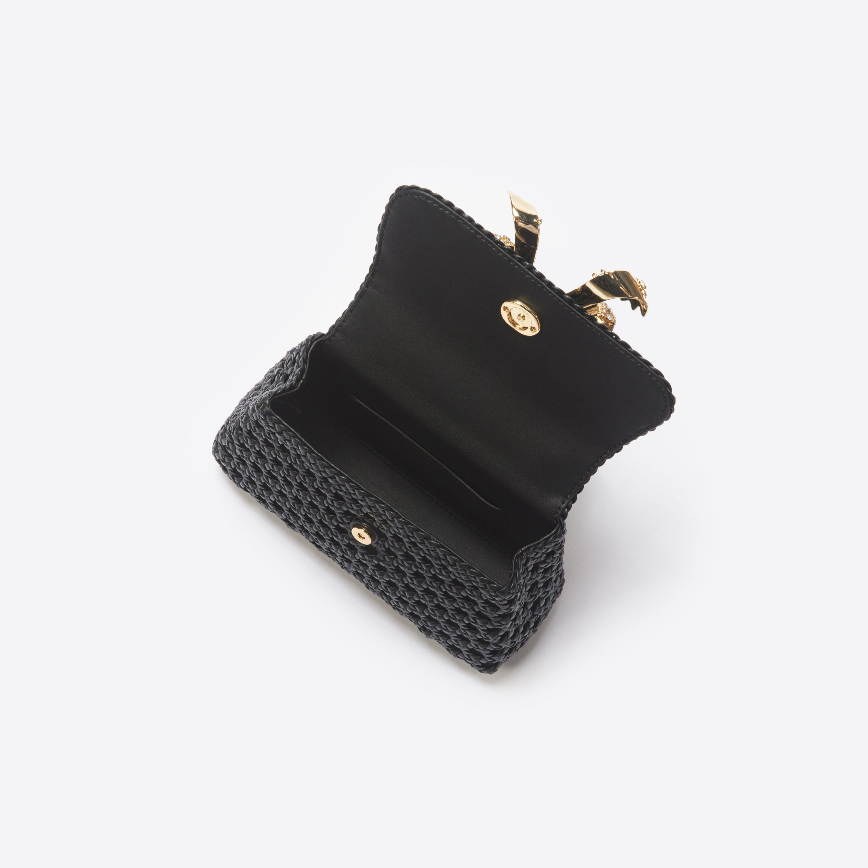 Black Woven Leather Bag - 4