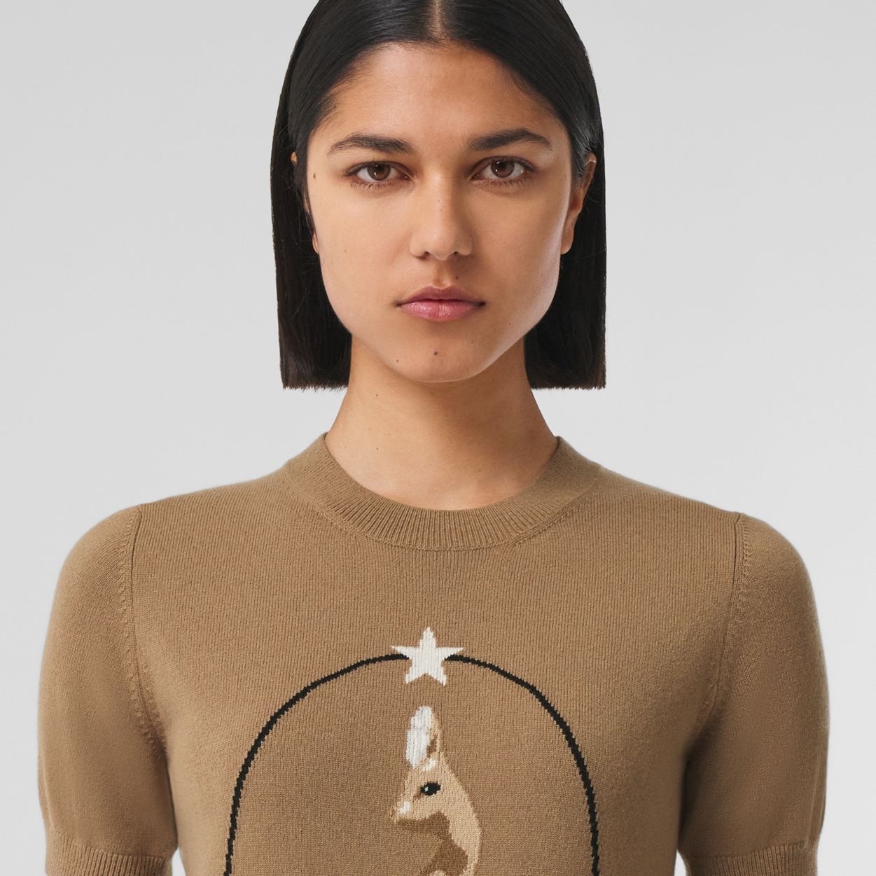 Deer Graphic Intarsia Wool Cashmere Blend Top - 3