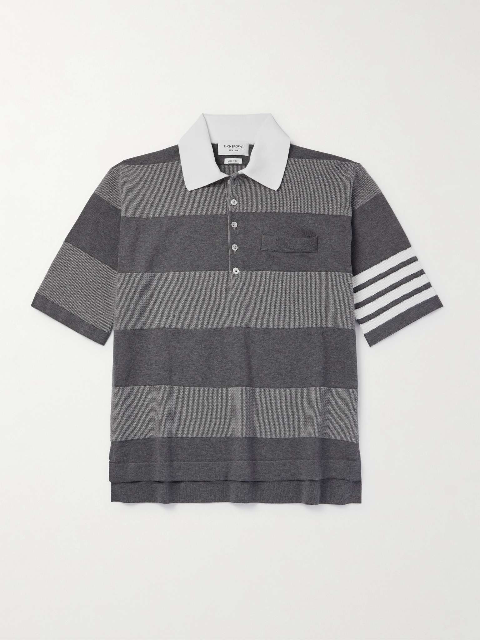 Striped Textured-Cotton Polo Shirt - 1
