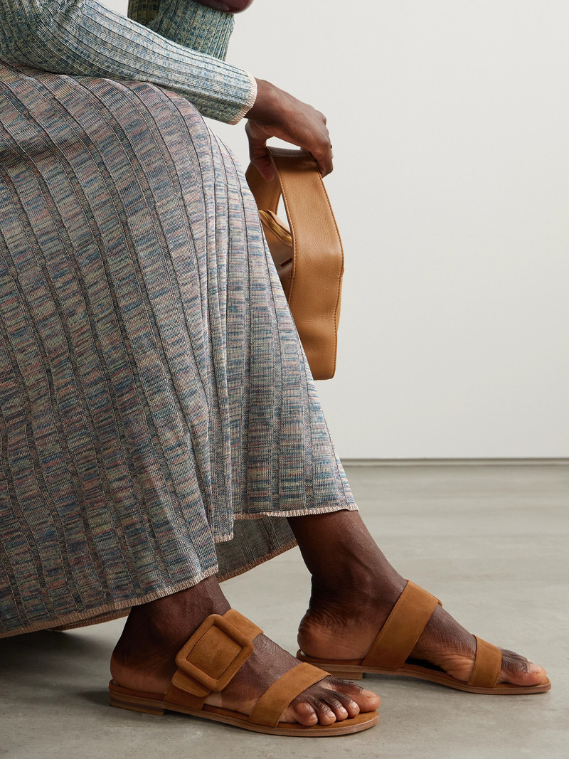 Manolo Blahnik Tituba Buckled Suede Sandals outlook