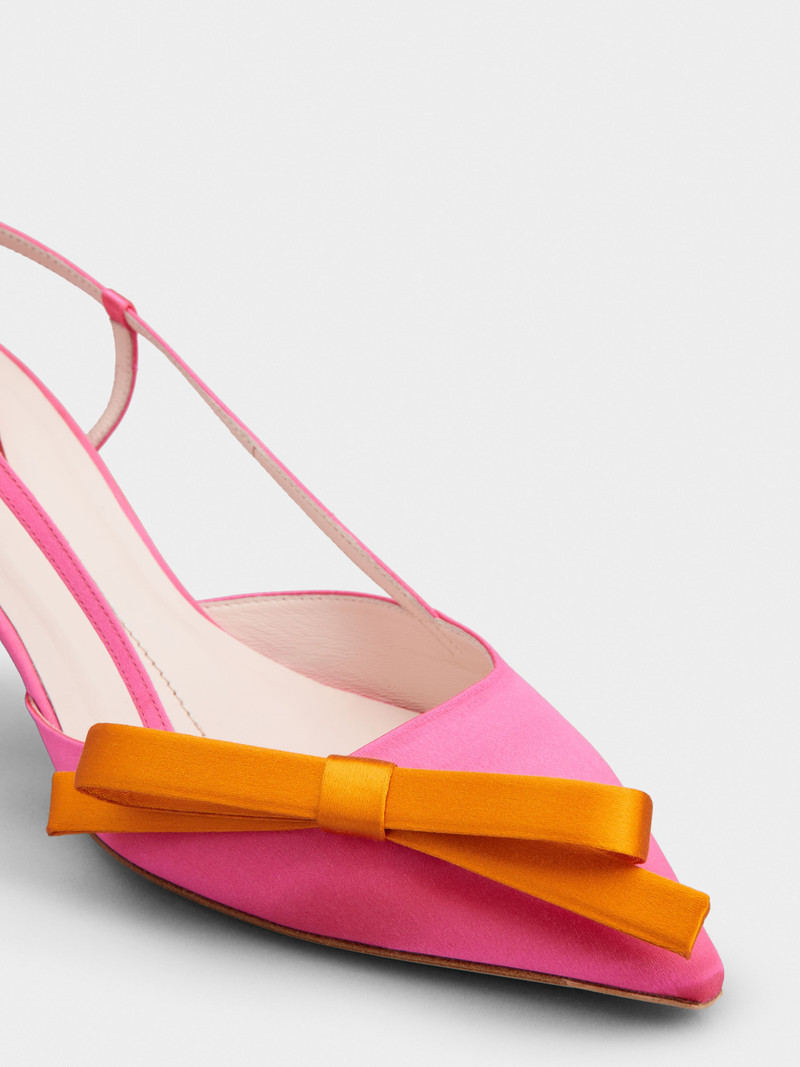 Virgule Bow Slingback Pumps in Satin 3