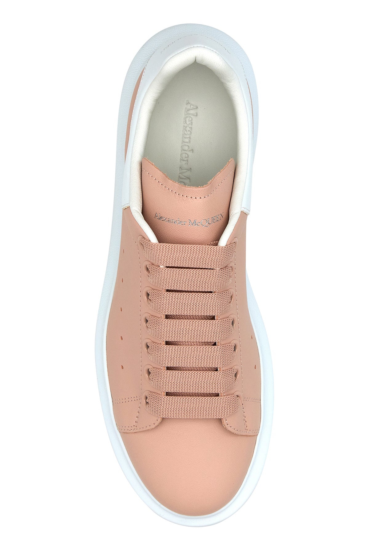 Pink leather sneakers with light white leather heel - 4