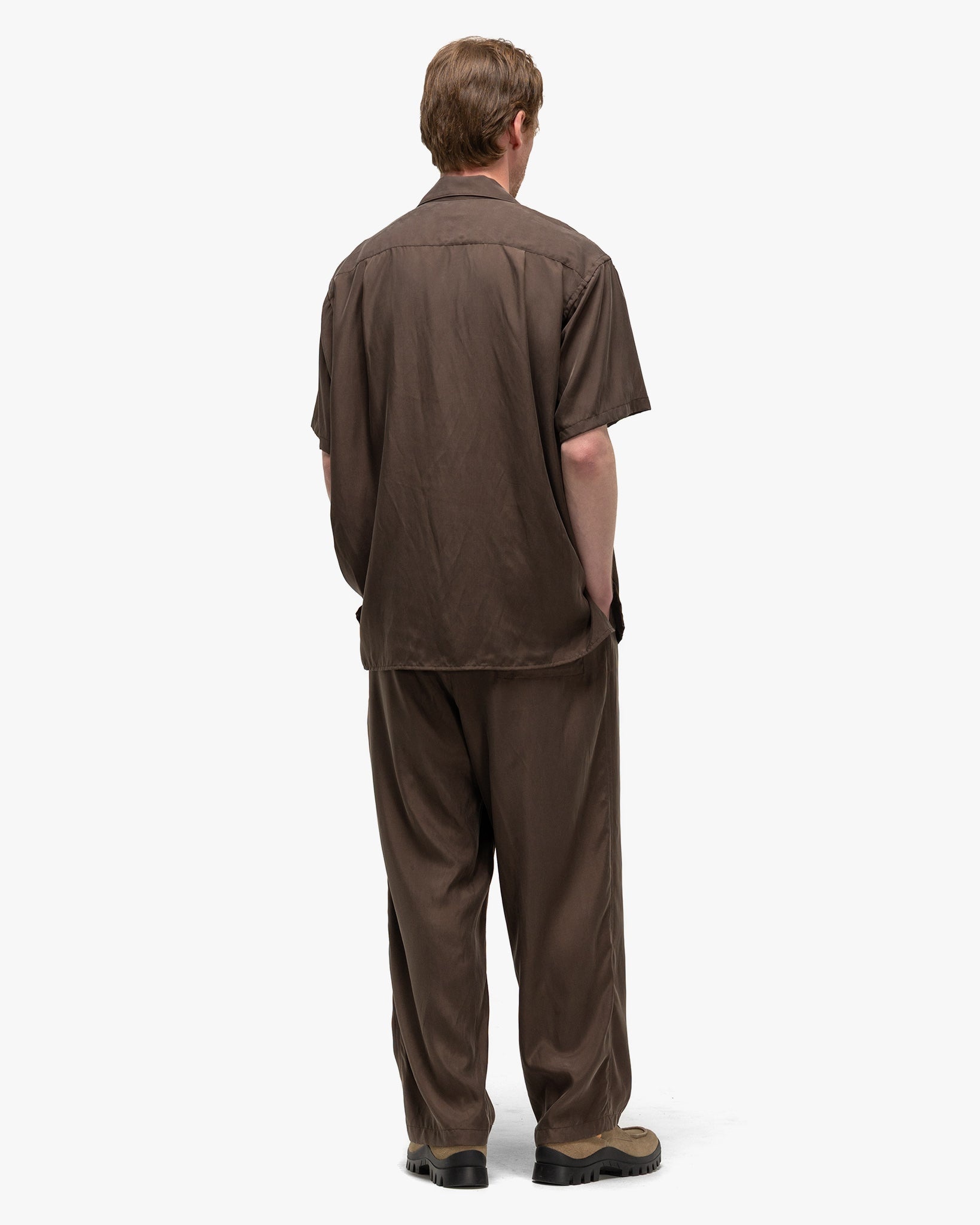 Cupro Open Collar Shirt Brown - 3
