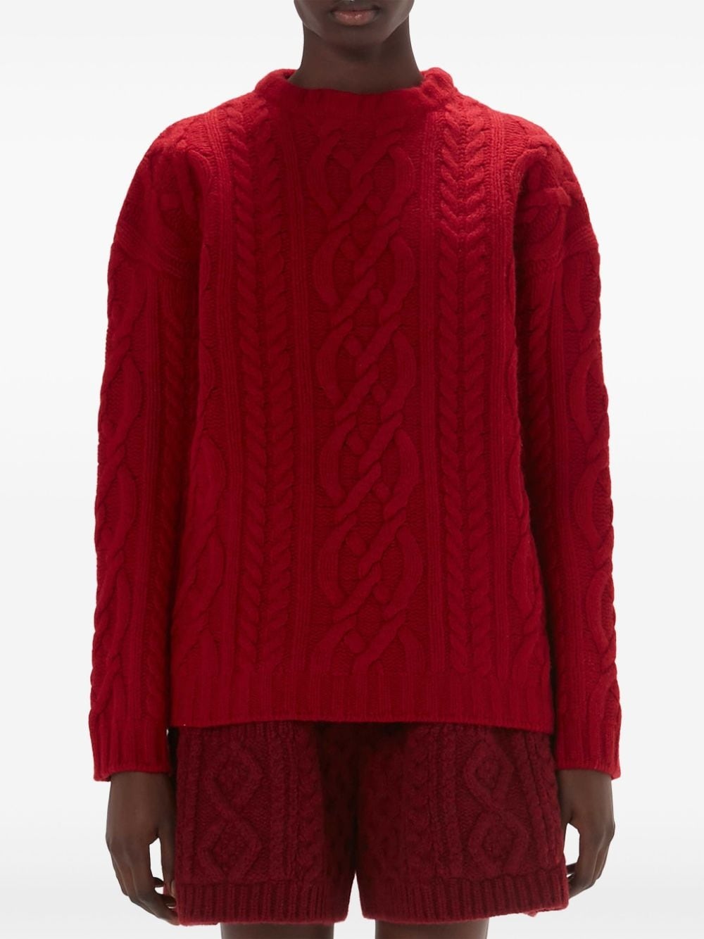 cable-knit crew-neck jumper - 3