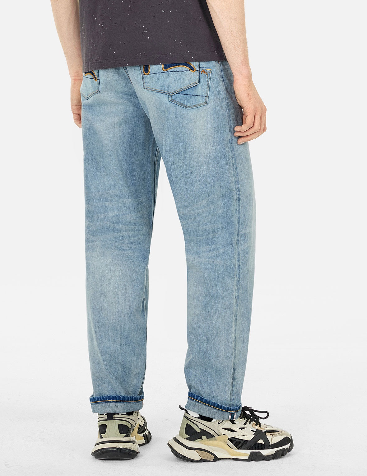 7-Pocket Design Washed Relax Straight Fit Jeans #2030 - 5