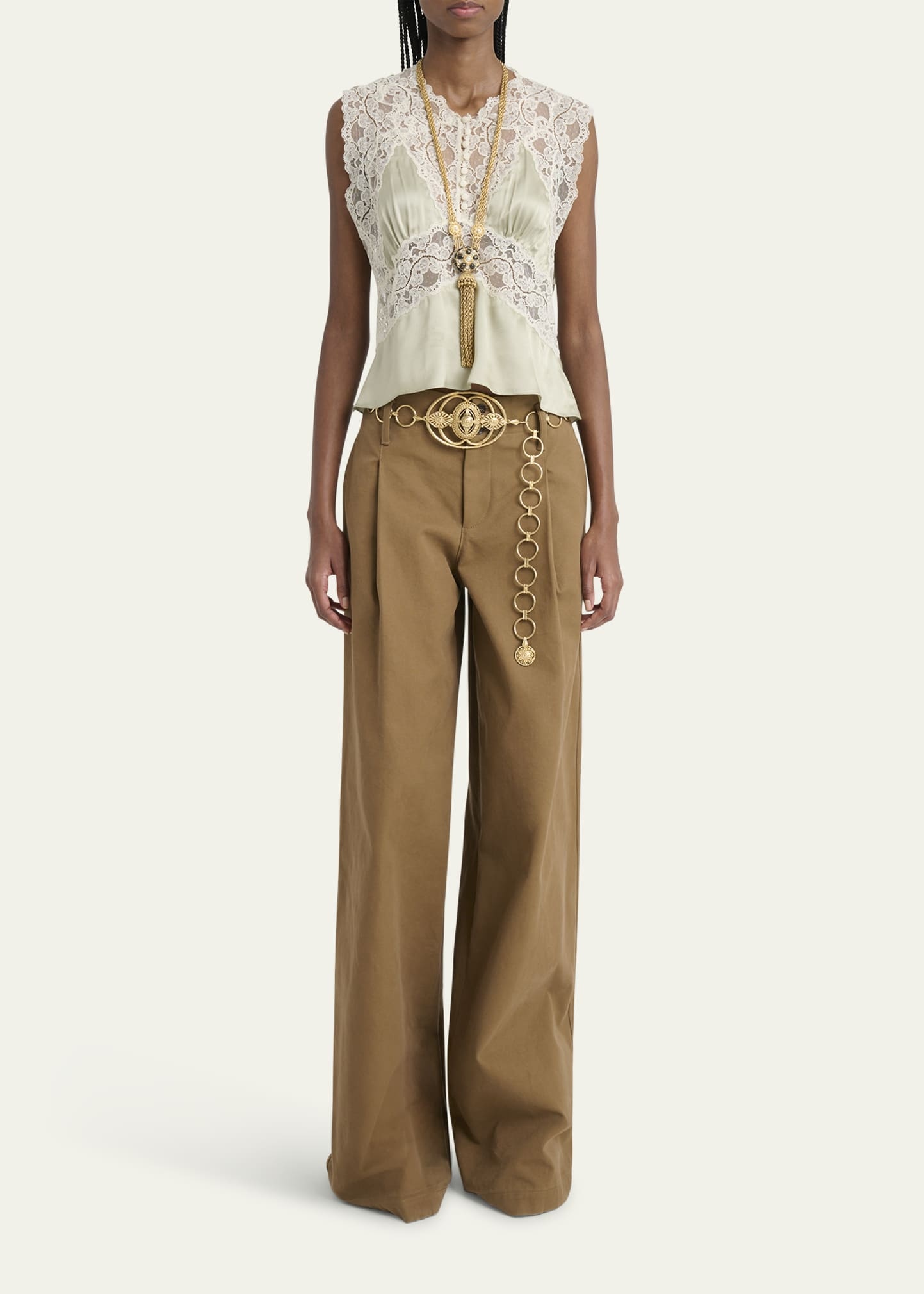 Pleated Wide-Leg Cotton Trousers - 2