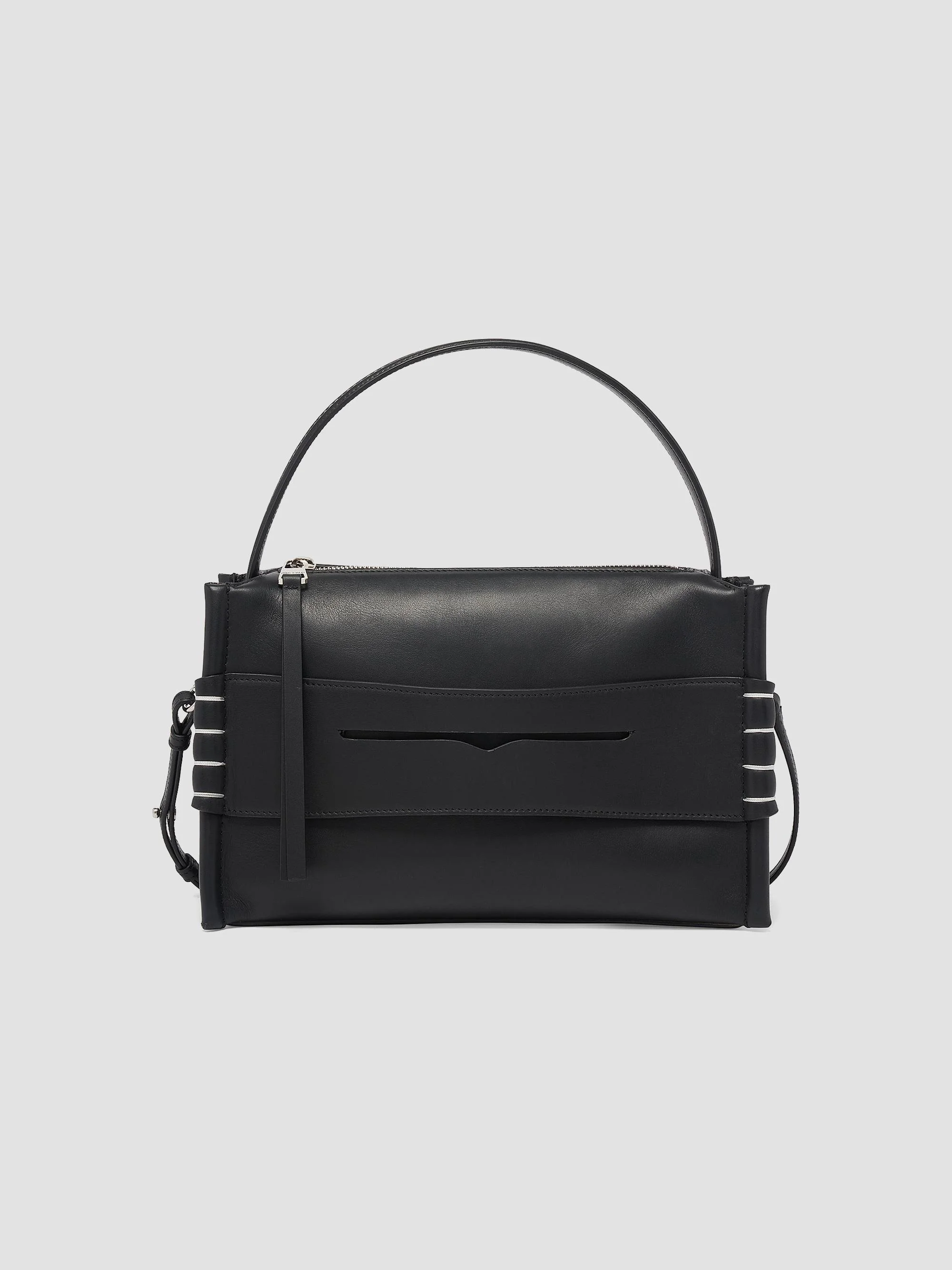 Women's Loafer Leather Top Handle Bag - Black - 1