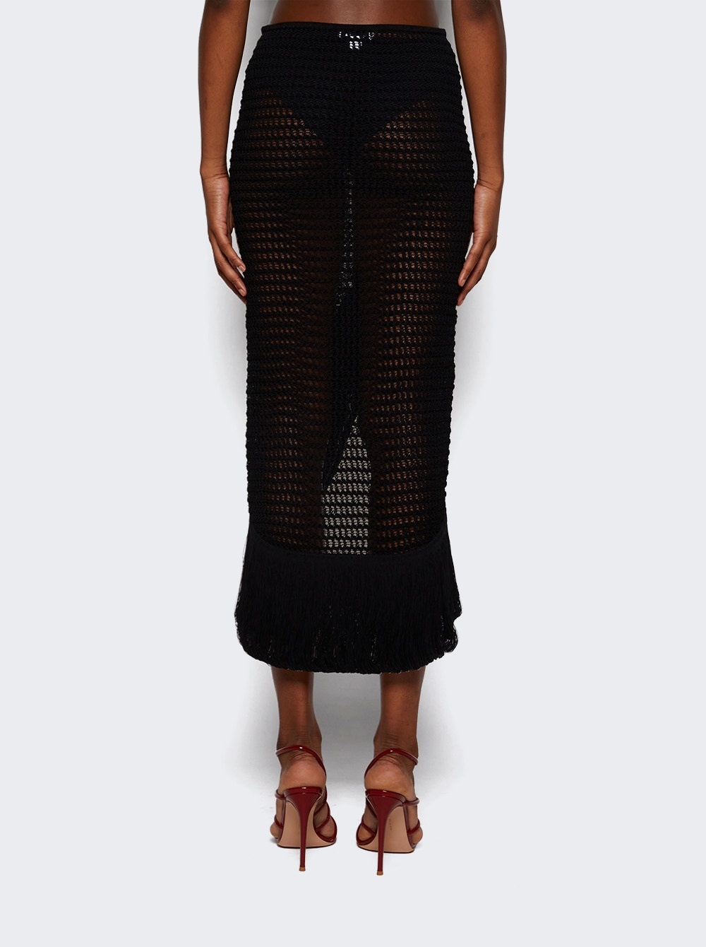 Fringed Bodycon Crochet Skirt Black - 5