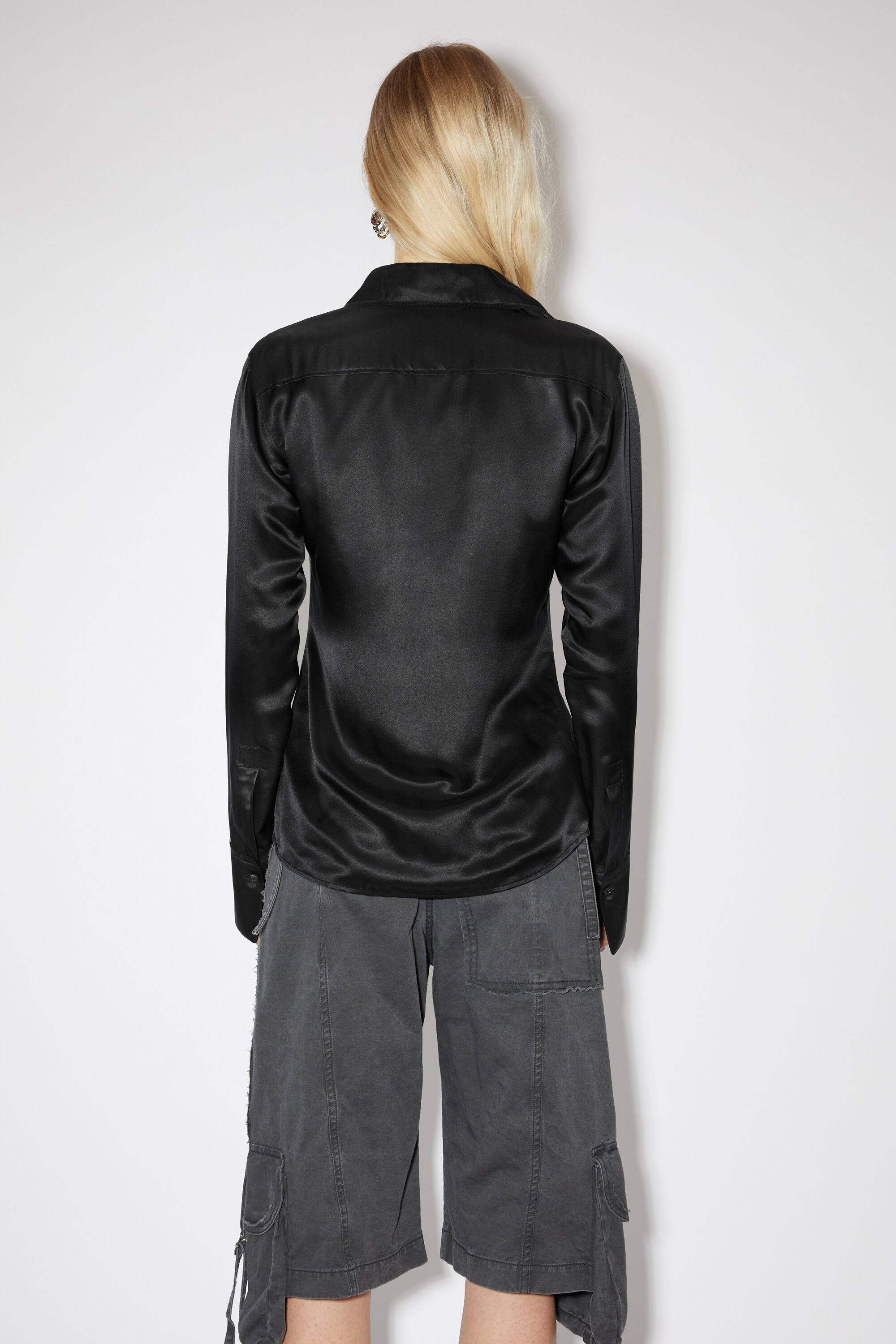 Silk blend button-up shirt - Black - 3