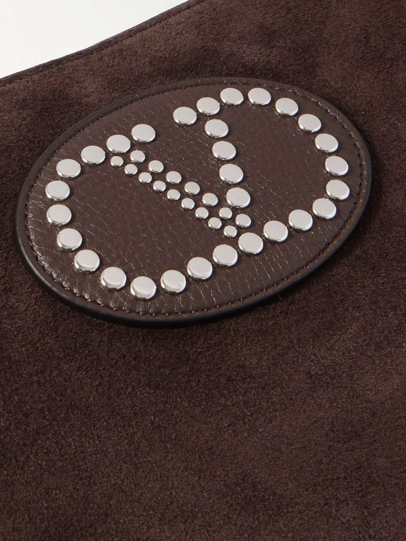Nellcote embellished fringed leather-trimmed suede shoulder bag Burgundy 4