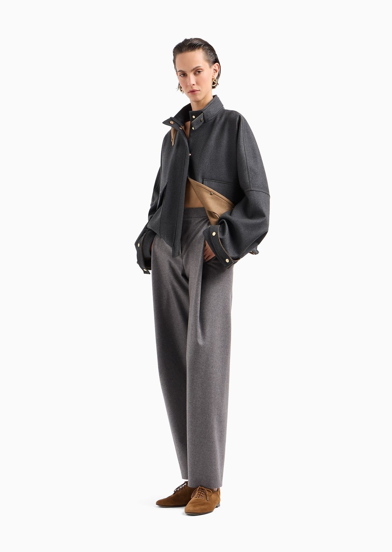 Two-tone double wool pea coat - 4