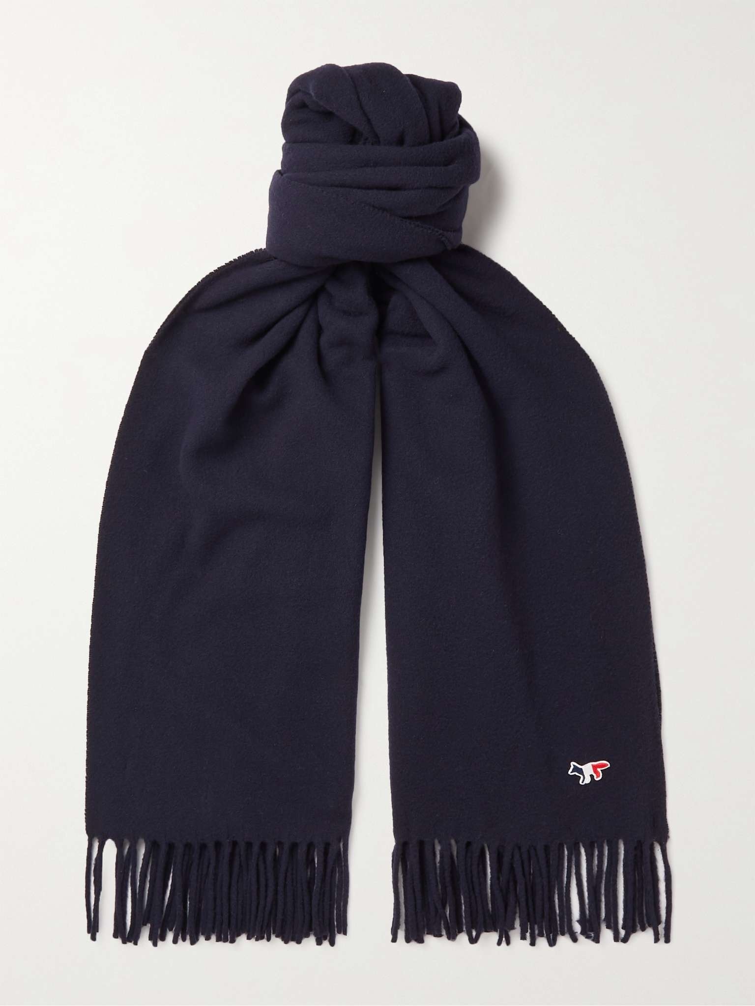 Logo-Appliquéd Fringed Virgin Wool Scarf - 1