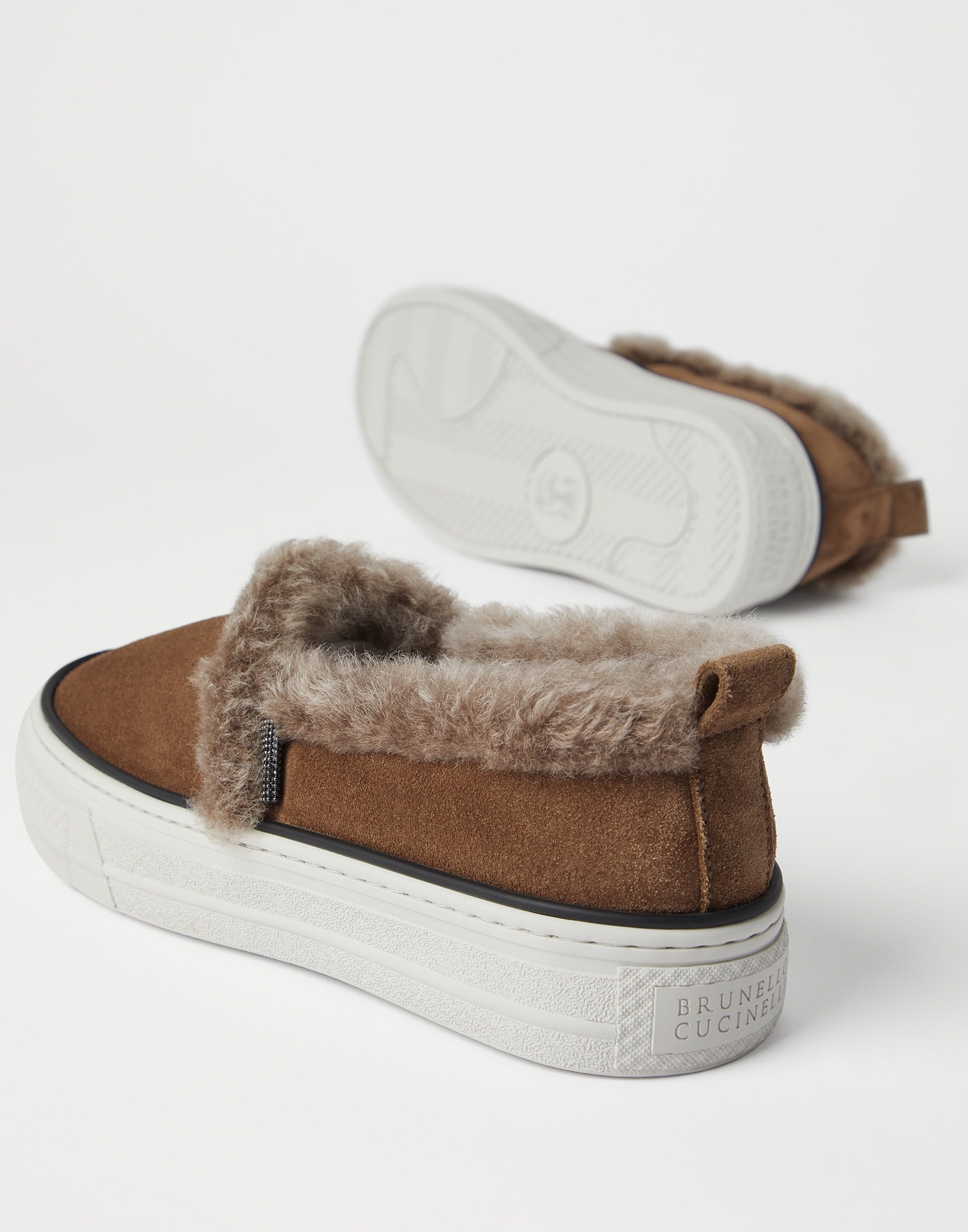 Suede slip-on sneakers with shearling lining and shiny tab - 3