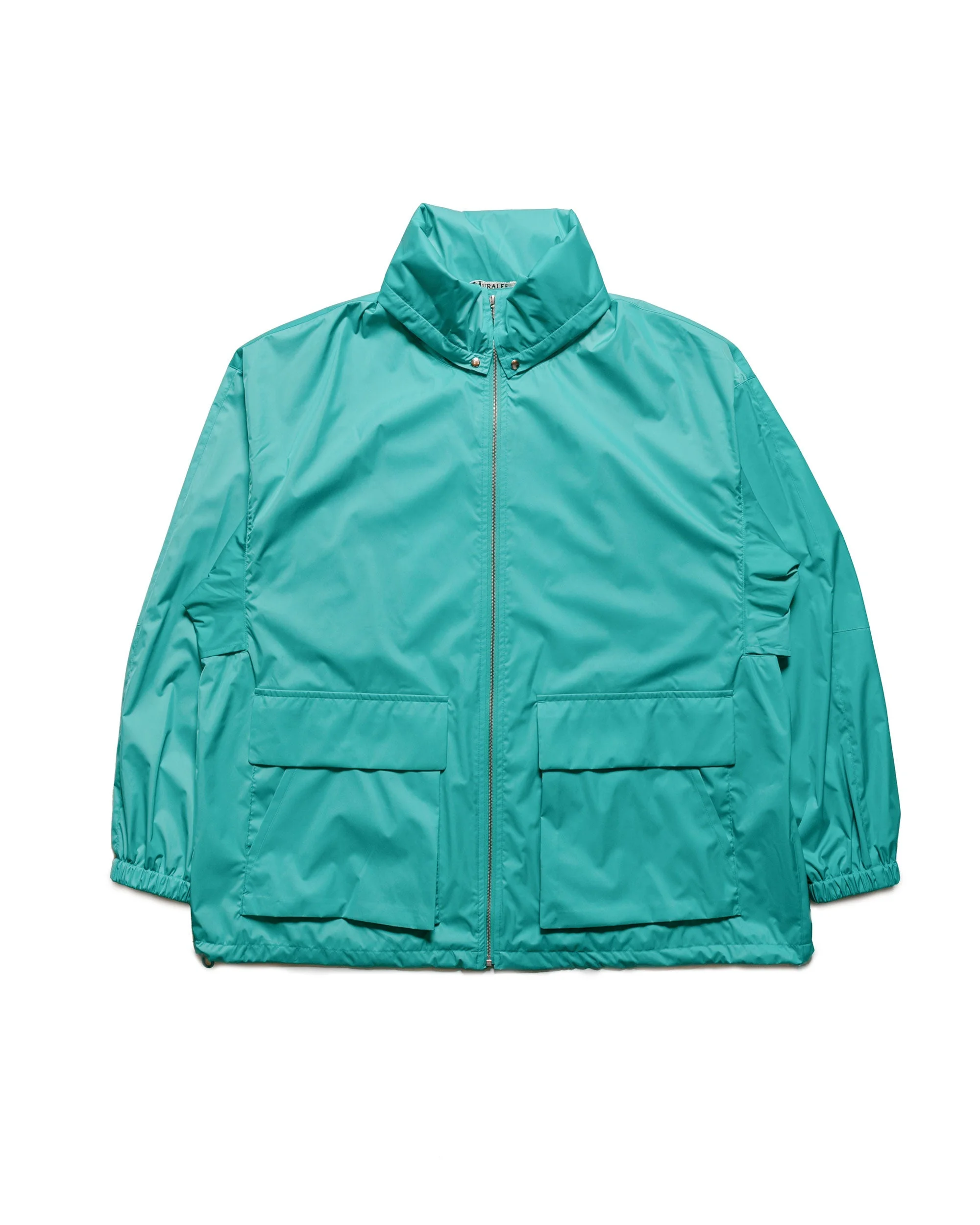 Hard Twist Polyester Satin Laminate Zip Blouson Turquoise Blue - 1