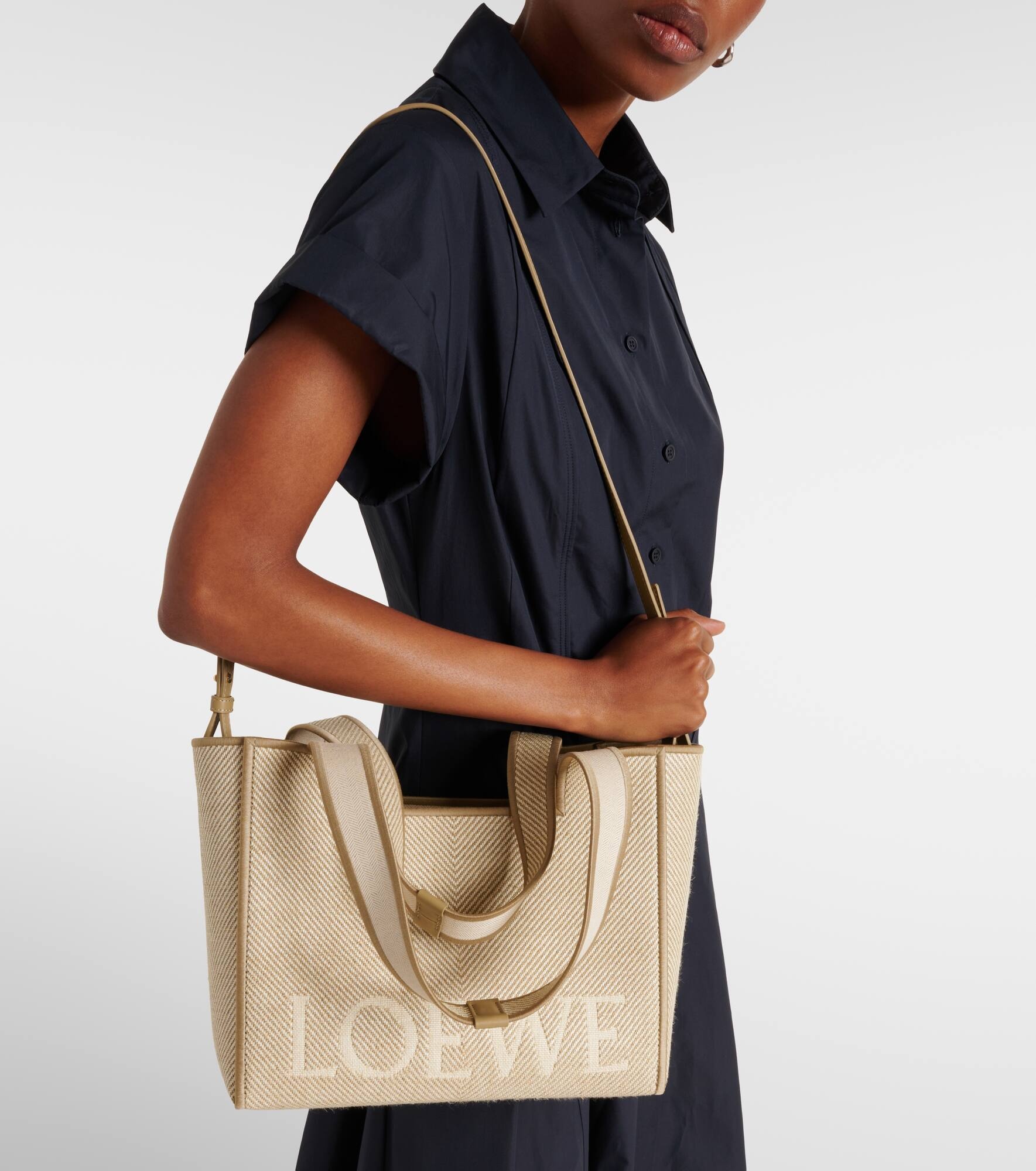 Logo Medium leather-trimmed canvas tote bag - 7