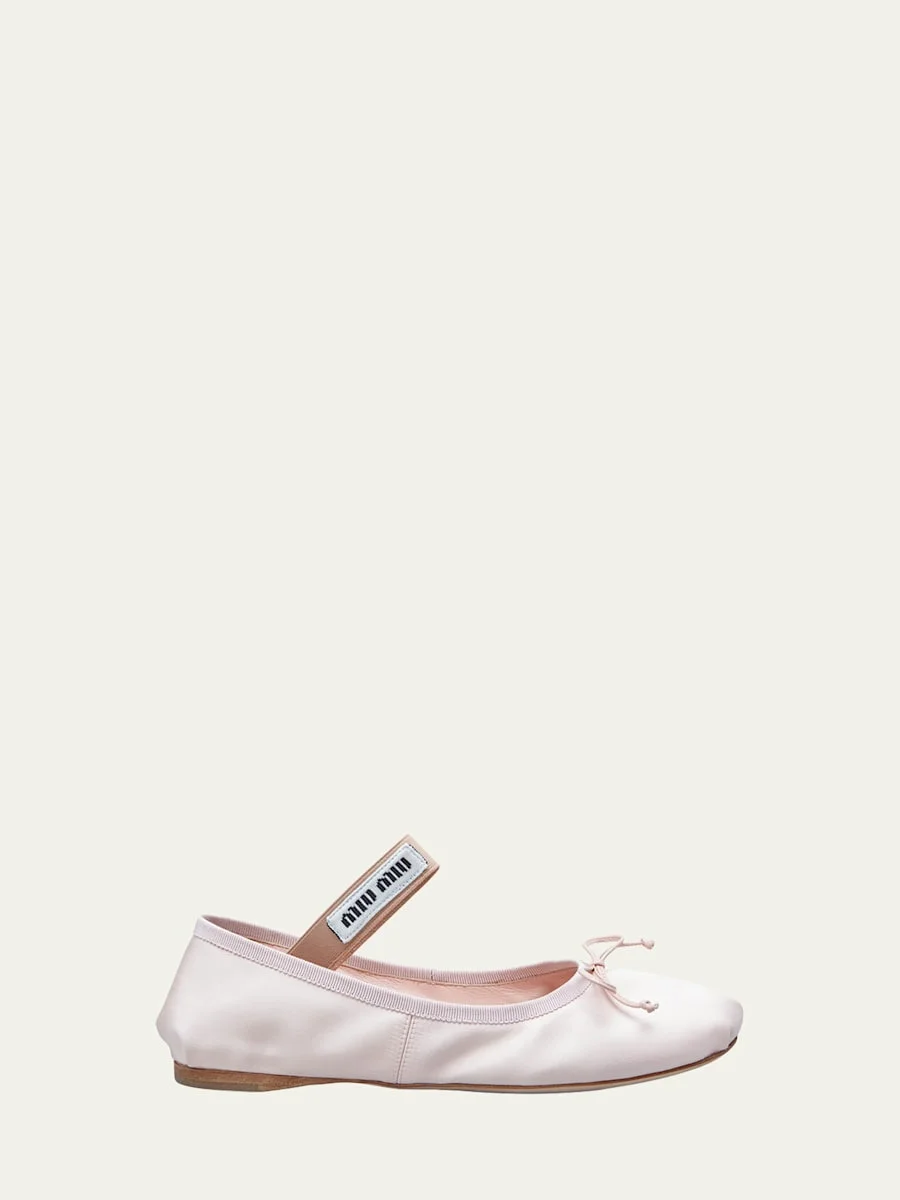Satin Bow Ballerina Flats - 1