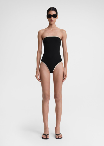Totême Stripe edge strapless swimsuit black outlook