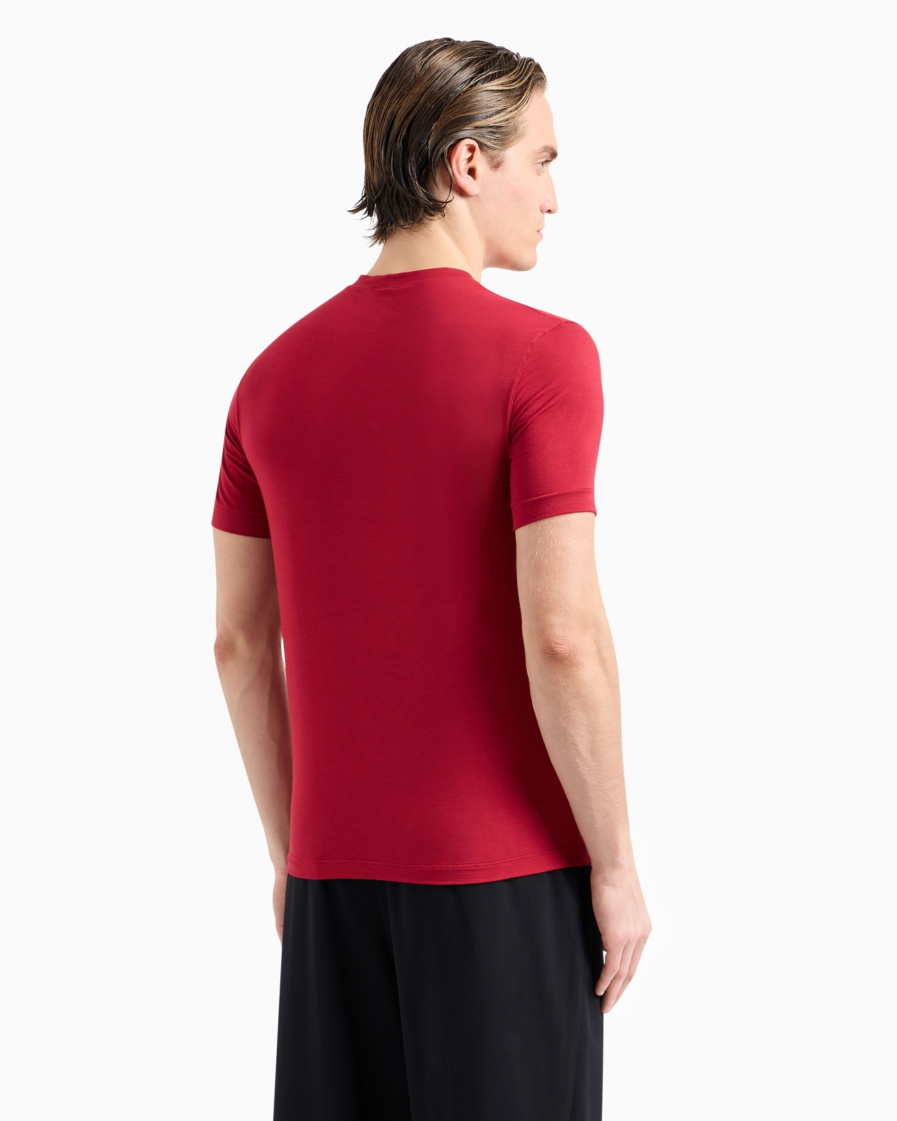 Crew-neck short-sleeved T-shirt in stretch viscose jersey - 3