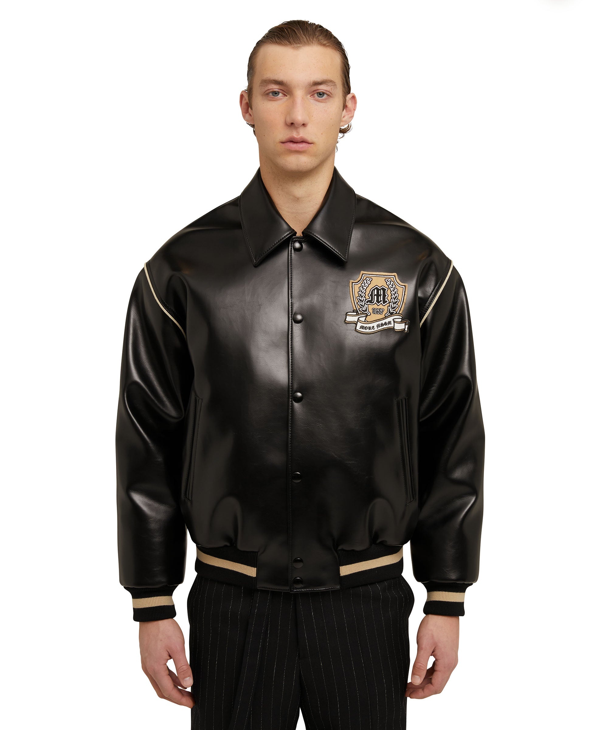 Faux leather bomber jacket  "Compact Eco Leather" fabric - 2