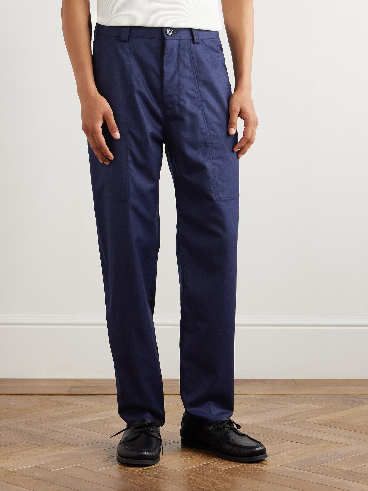 Wide-Leg Virgin Wool-Felt Trousers Blue - 3