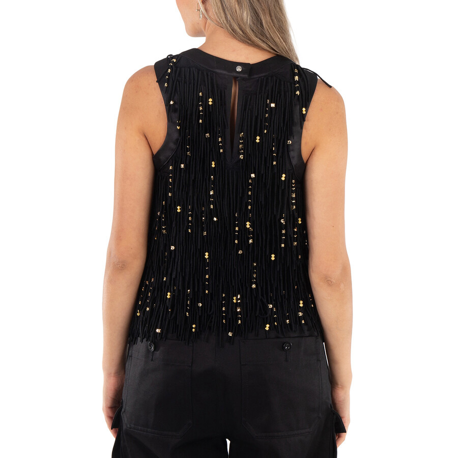 Sacai Ladies Black Beaded Fringe Lace Tank Top, Brand Size 1 - 5