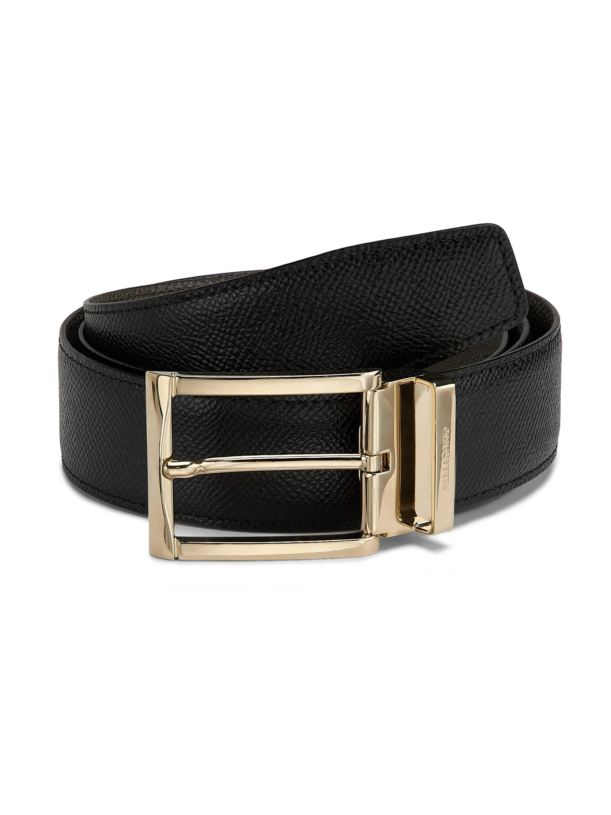 Men's Adjustable Grained Leather Belt - Nero Concrete - 1