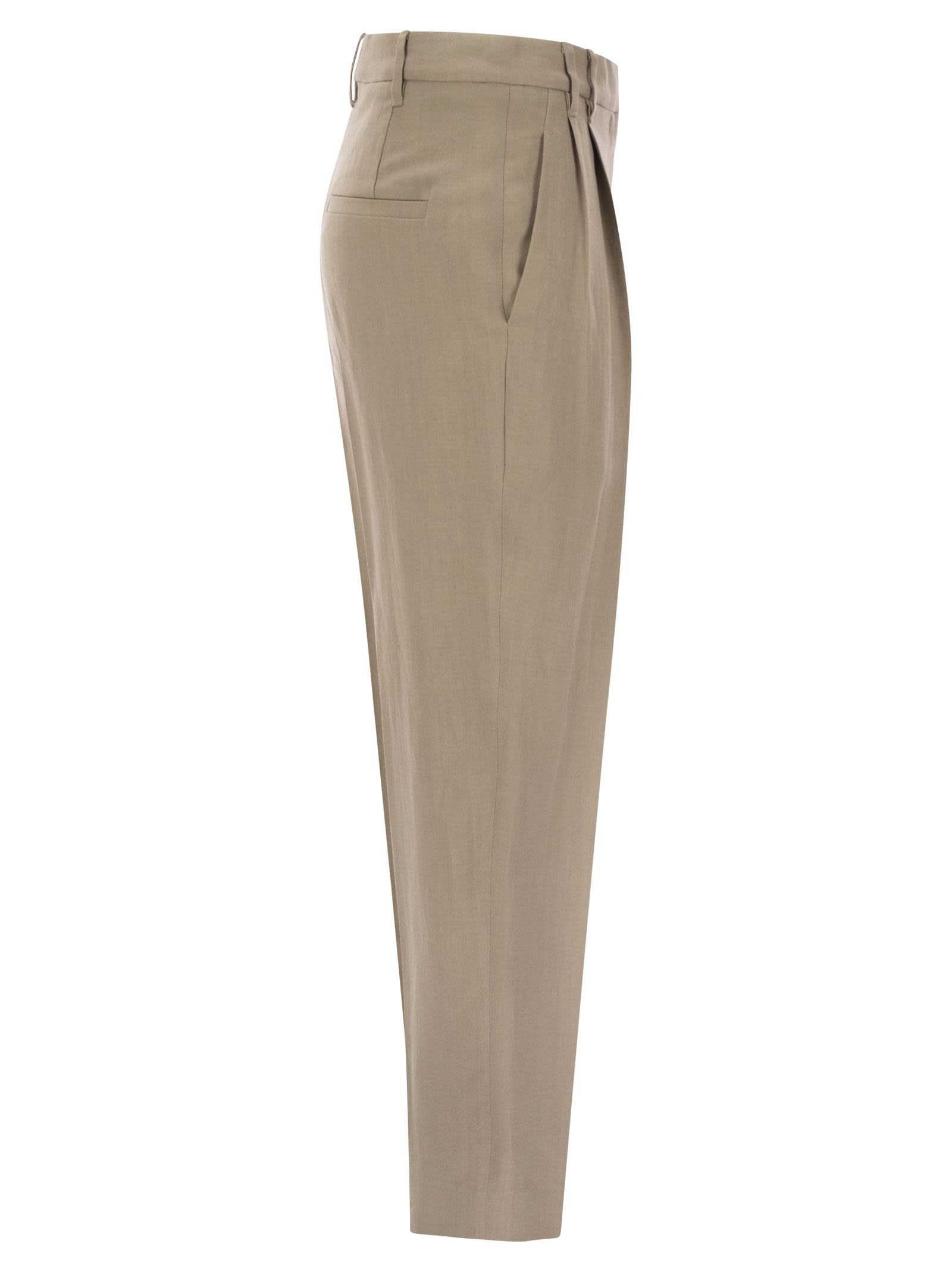 Brunello Cucinelli Women Slouchy Trousers In Viscose And Linen Fluid Twill With Moniline - 3