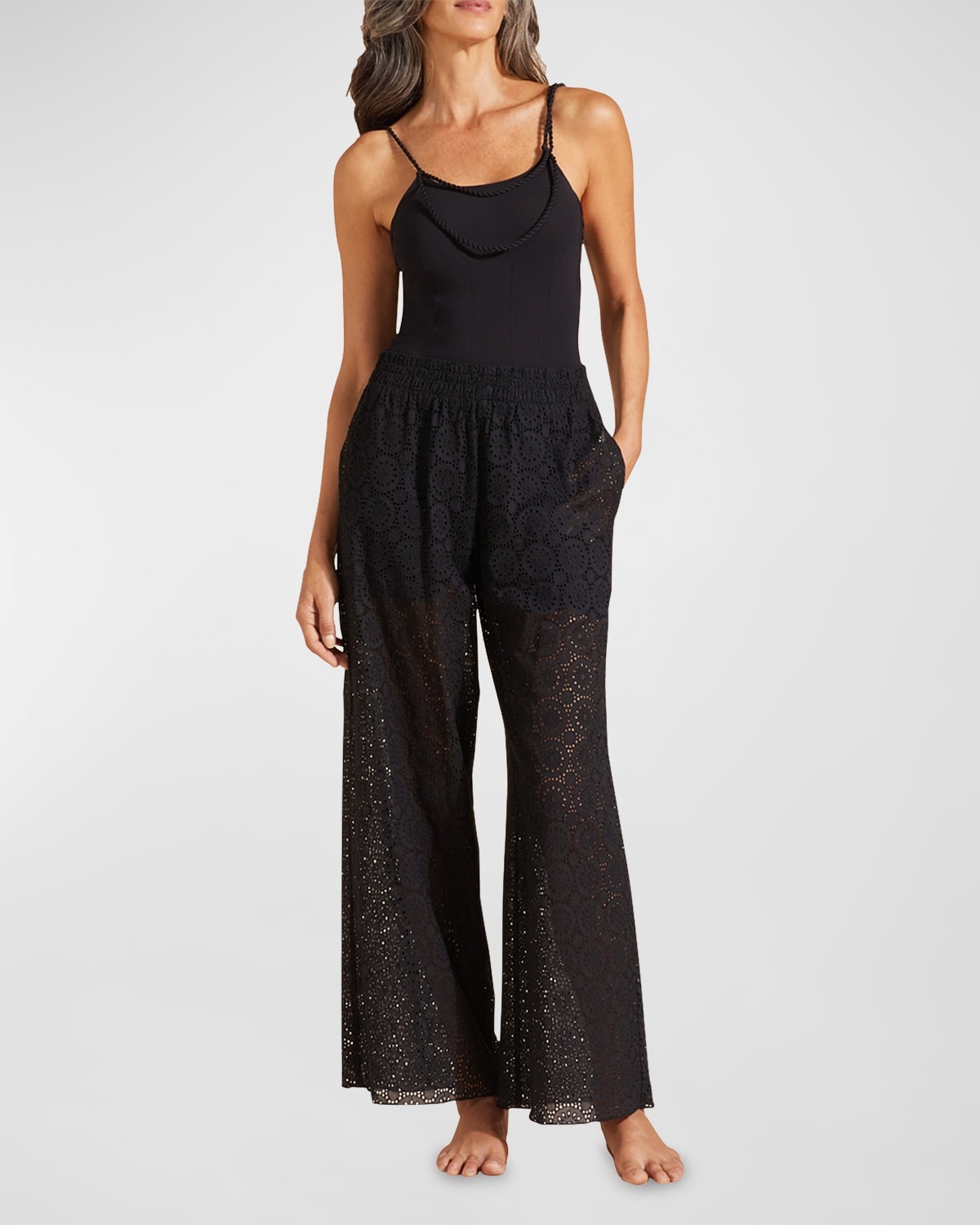 Embroidered Wide-Leg Cotton Pants - 3