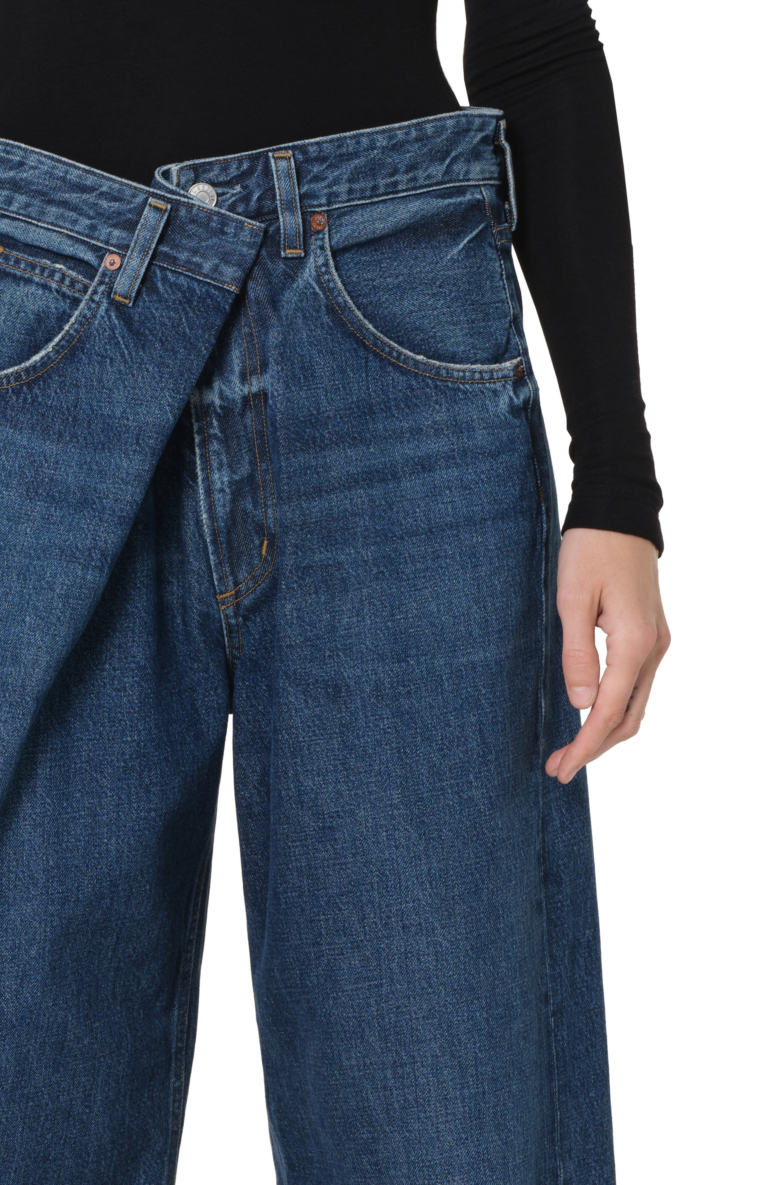 AGOLDE Vana Fold Waistband Wide Leg Jeans in Nexus Dark Indigo at Nordstrom - 4