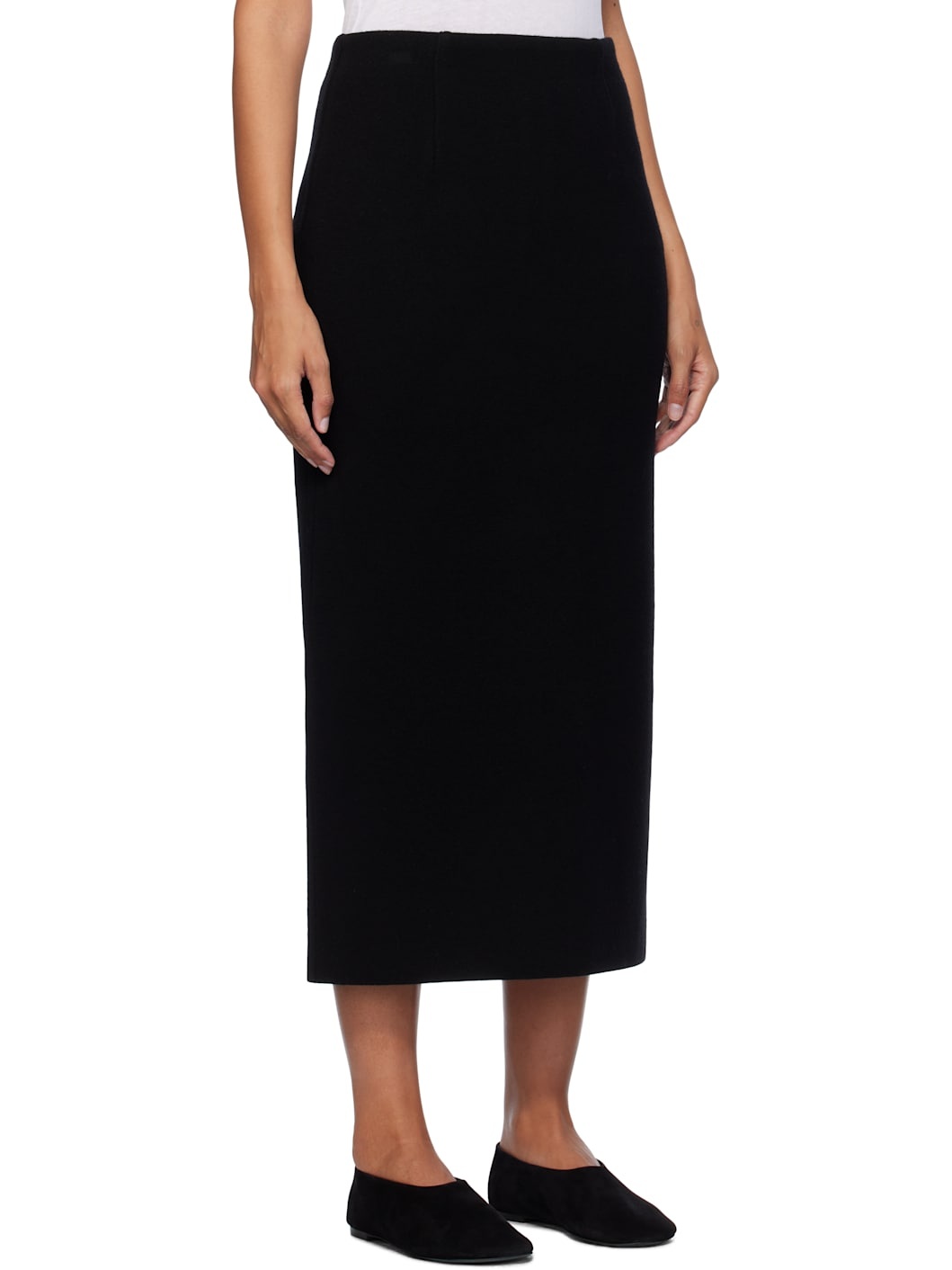 Black Heavy Milano Rib Knit Midi Skirt - 2