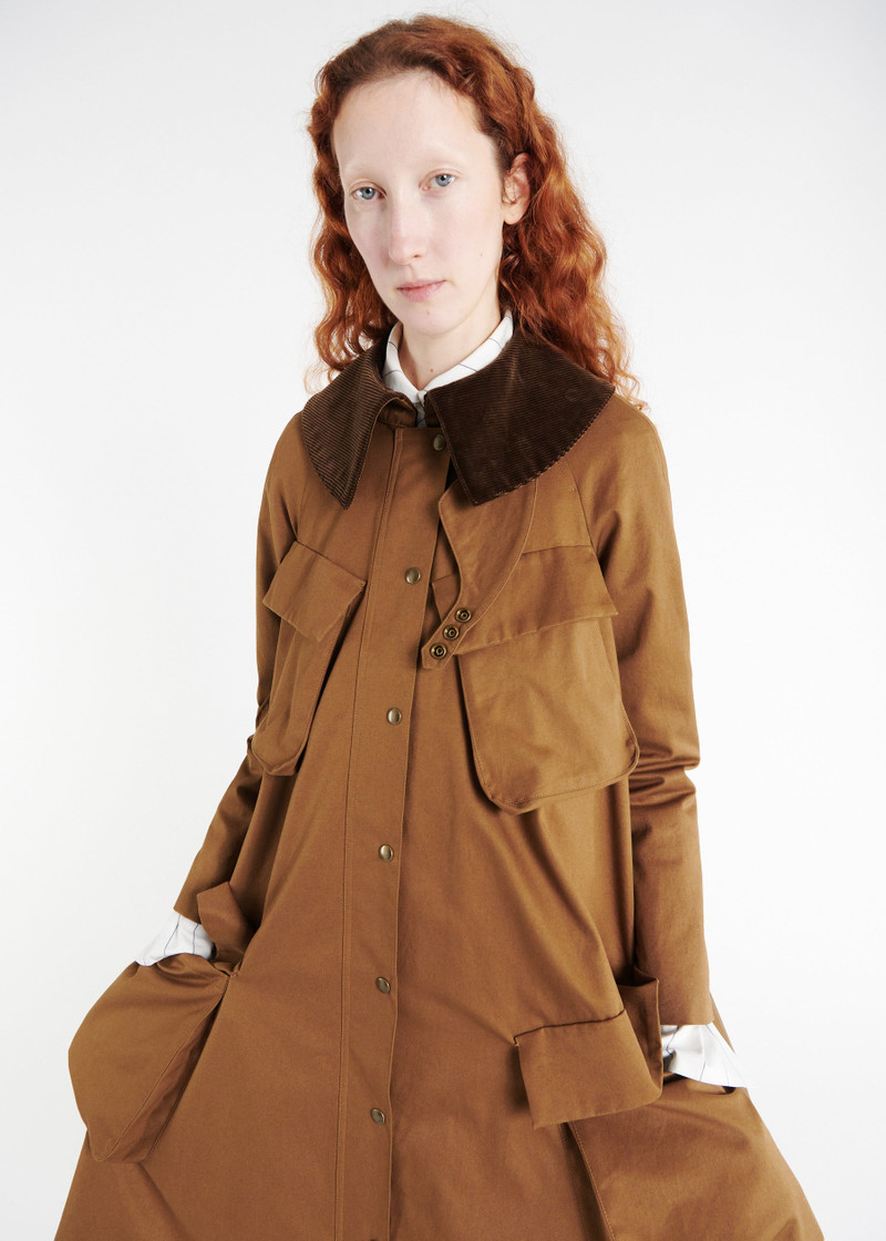 LONG FLARED TRENCH WITH POCKETS KHAKI BROWN 8