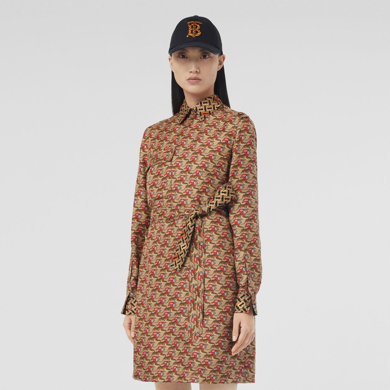 Tiger Graphic and Monogram Silk Shirt Dress - 5