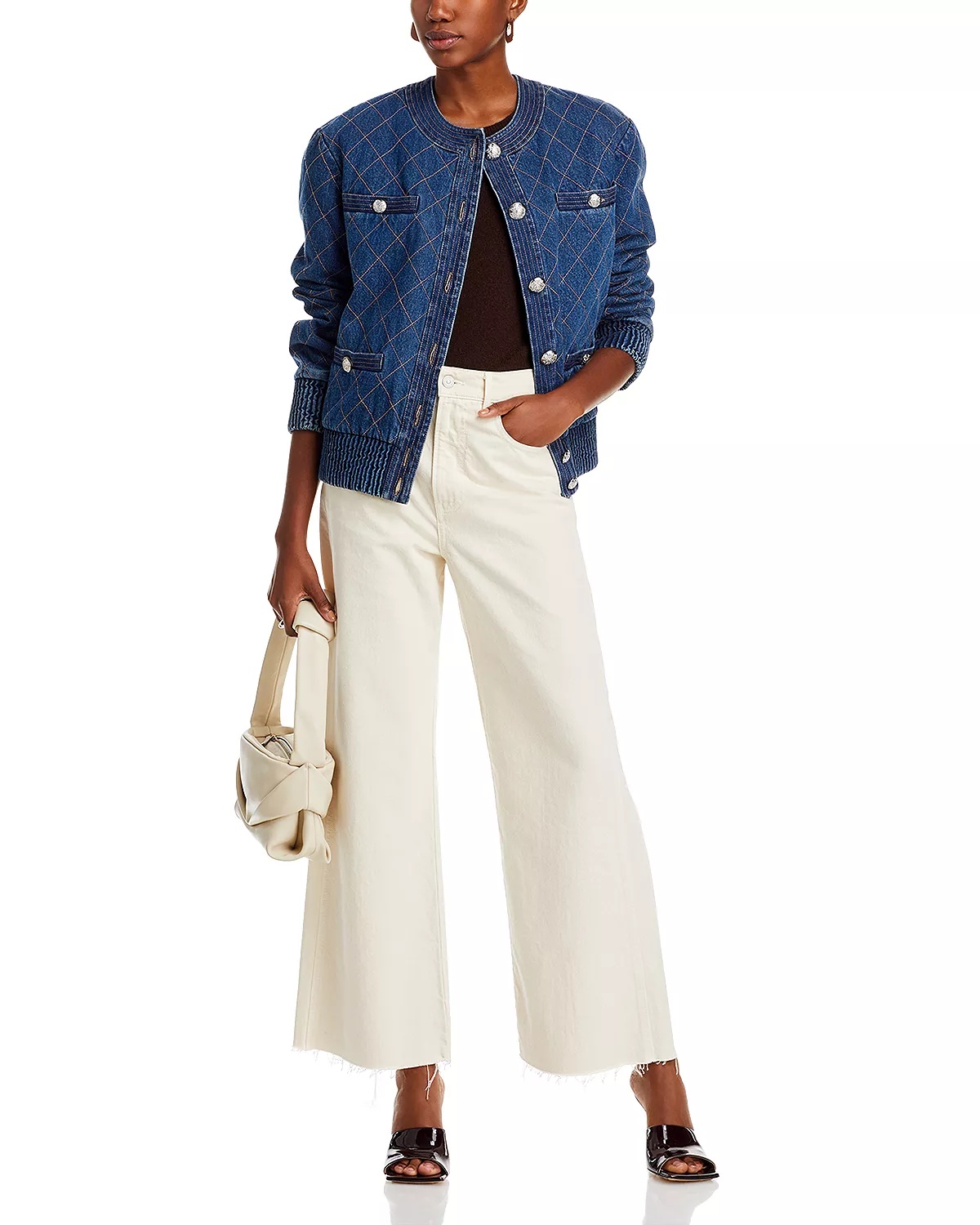 Taylor Cropped Wide Leg Jeans in Ecru - 2