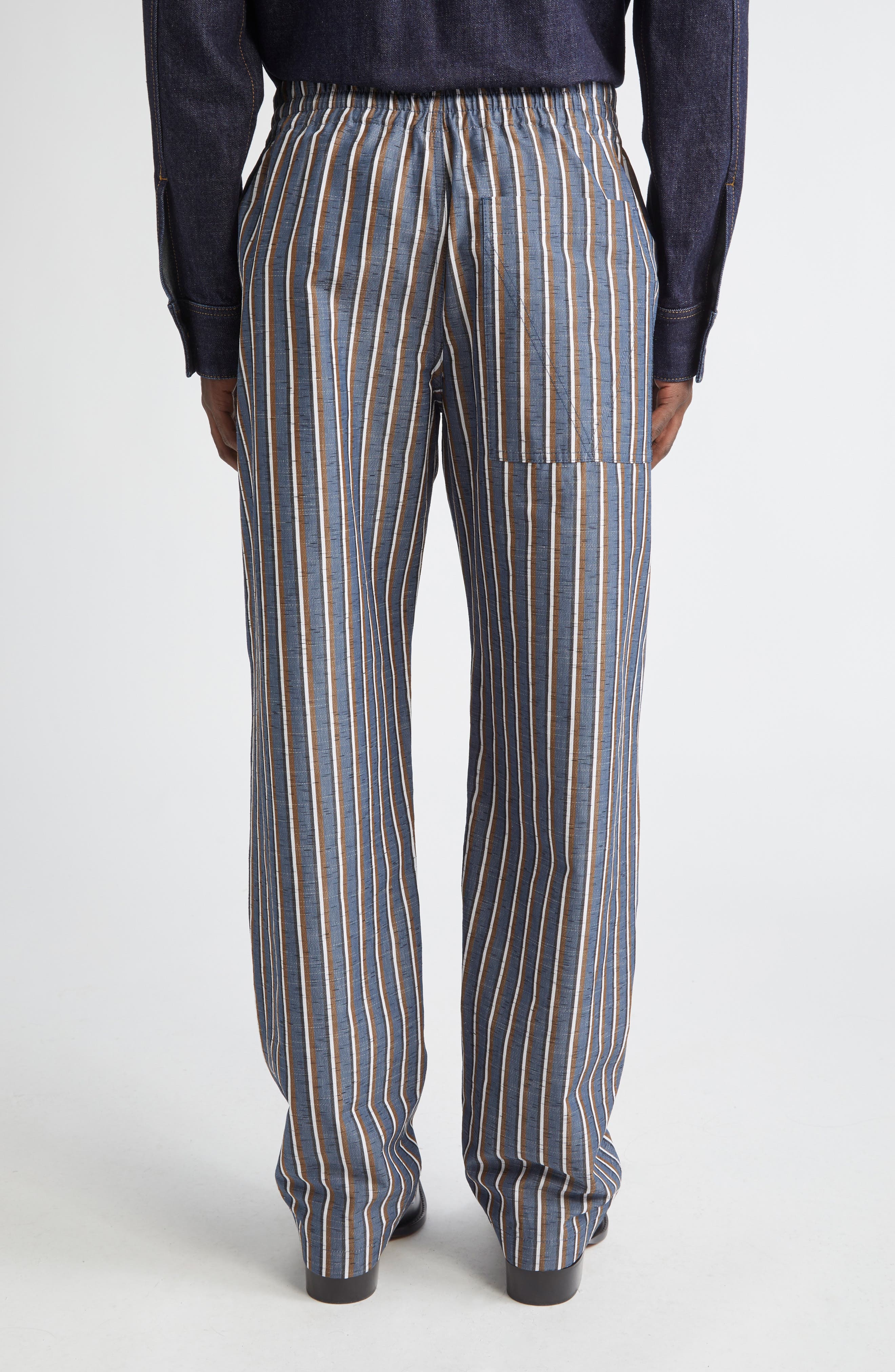 Bottega Veneta Cotton Blend Wide Leg Pants in Blue/Khaki/Black at Nordstrom - 3