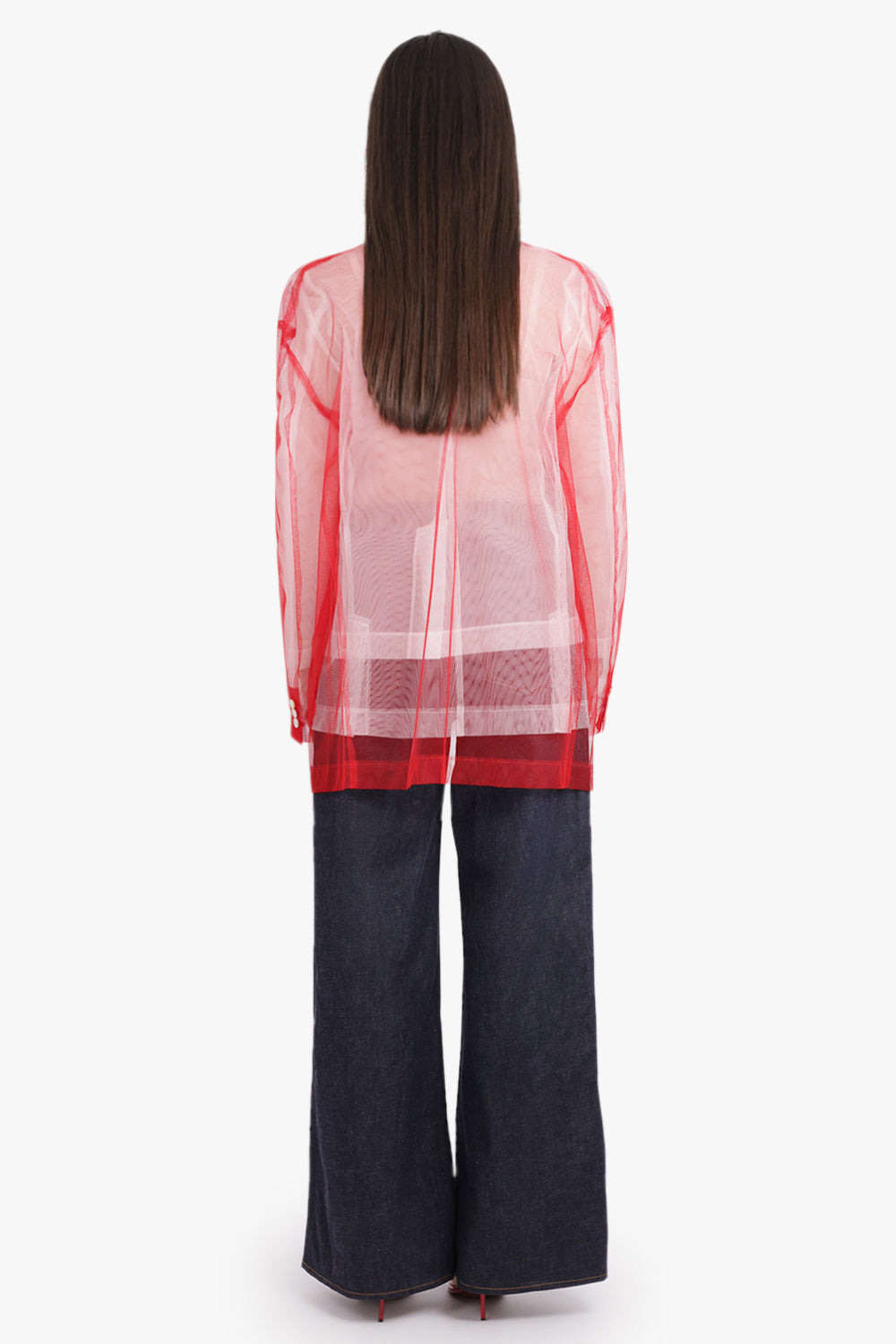 LAYERED SINGLE BREASTED TULLE X ORGANZA JACKET | RED/WHITE - 5