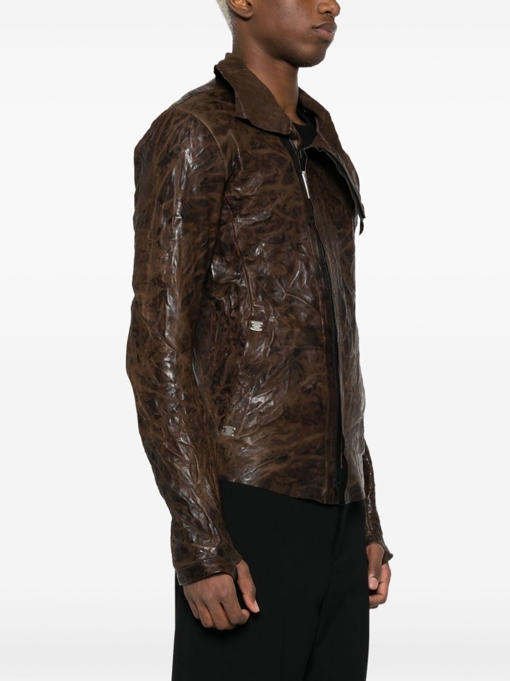 crinkled leather jacket - 3