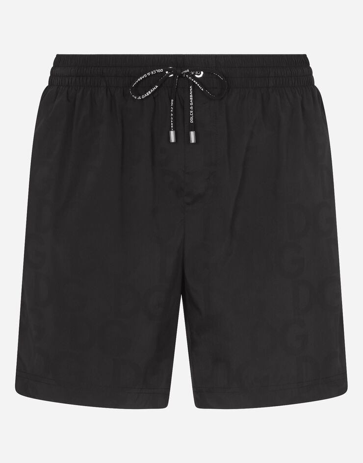 Mid-length swim trunks in hydro-sensitive fabric with logo print - 1