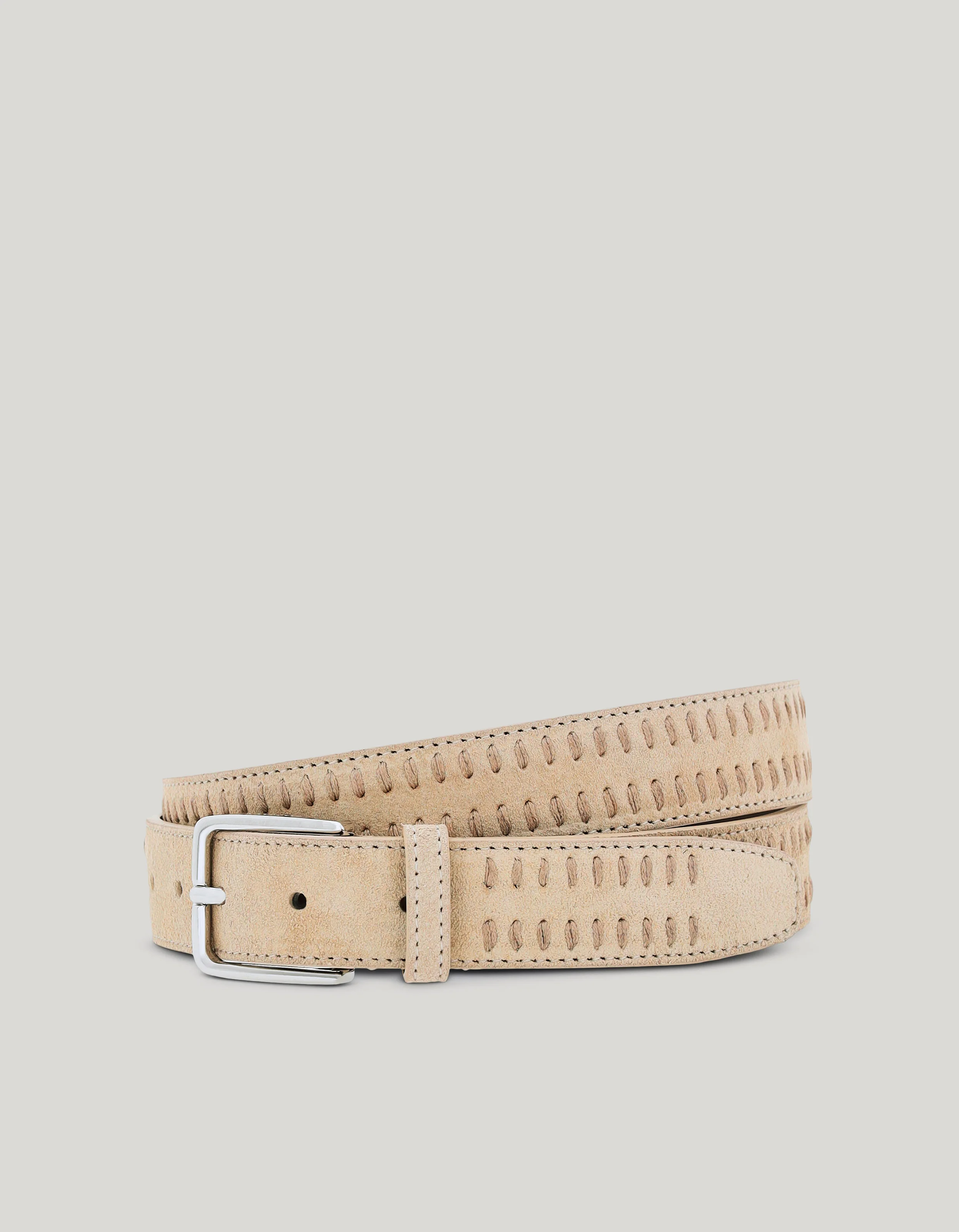 BEIGE SUEDE BELT WITH DECORATIVE VERTICAL TOPSTITCHING - 1