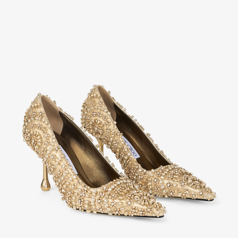 Ixia 80 Gold Mix Metallic Nappa Leather Pumps with Crystal Embroidery 2