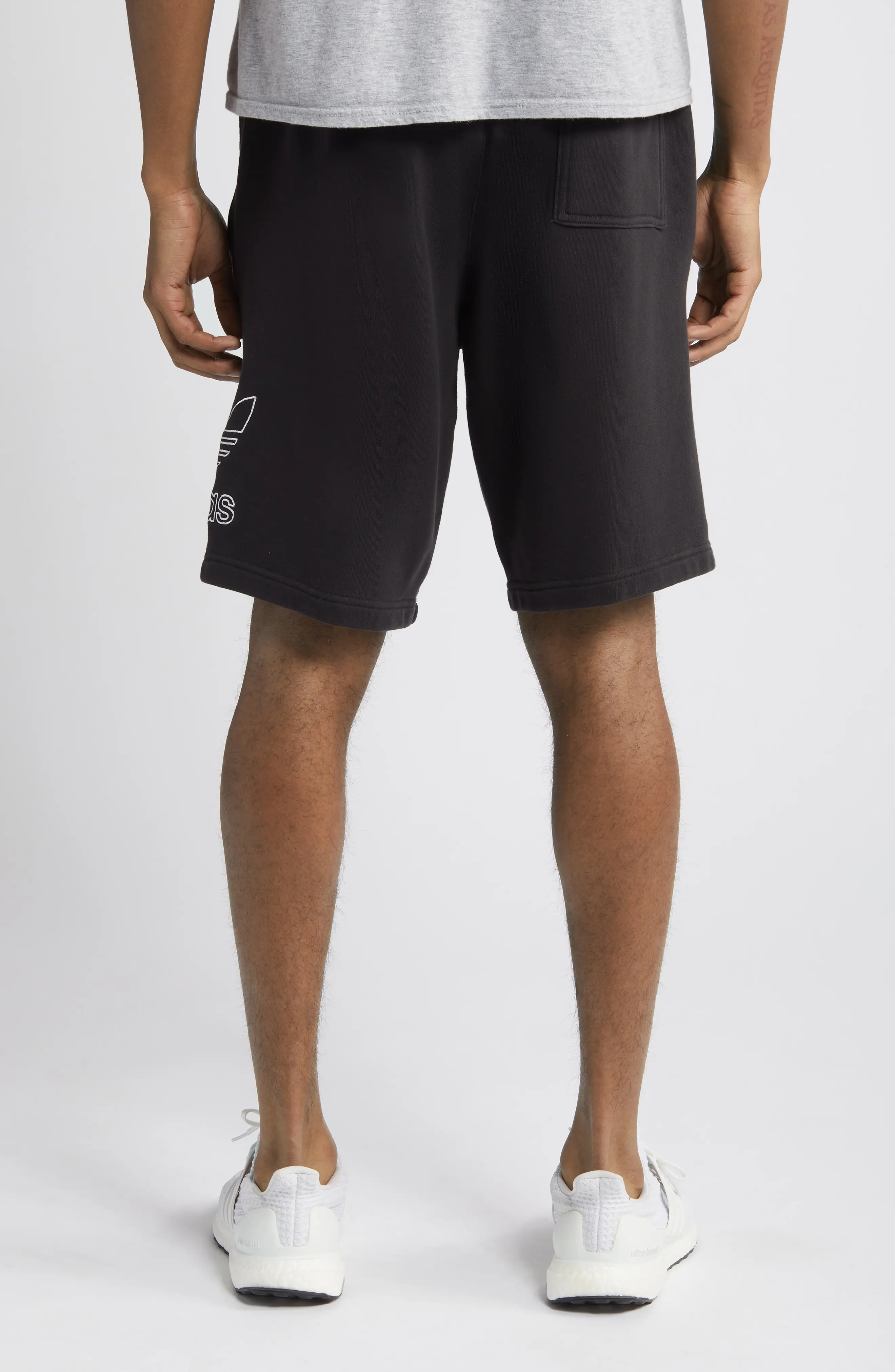 Trefoil Embroidered Sweat Shorts in Black/White - 2